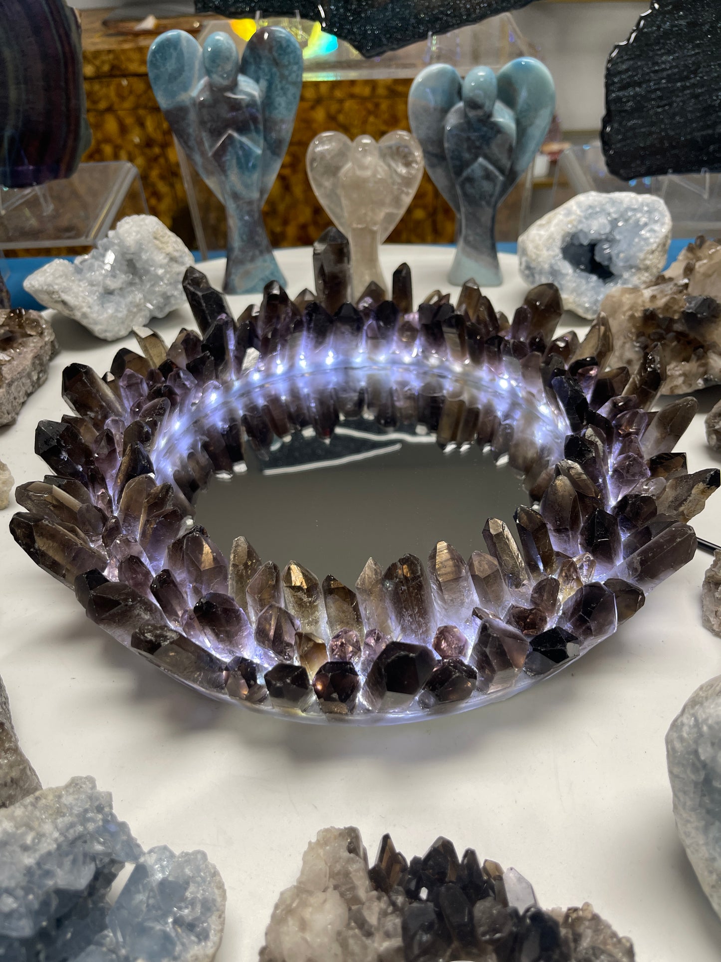 Smokey Quartz Mirror, Light up Mirror, Crystal Mirror, Unique Mirror