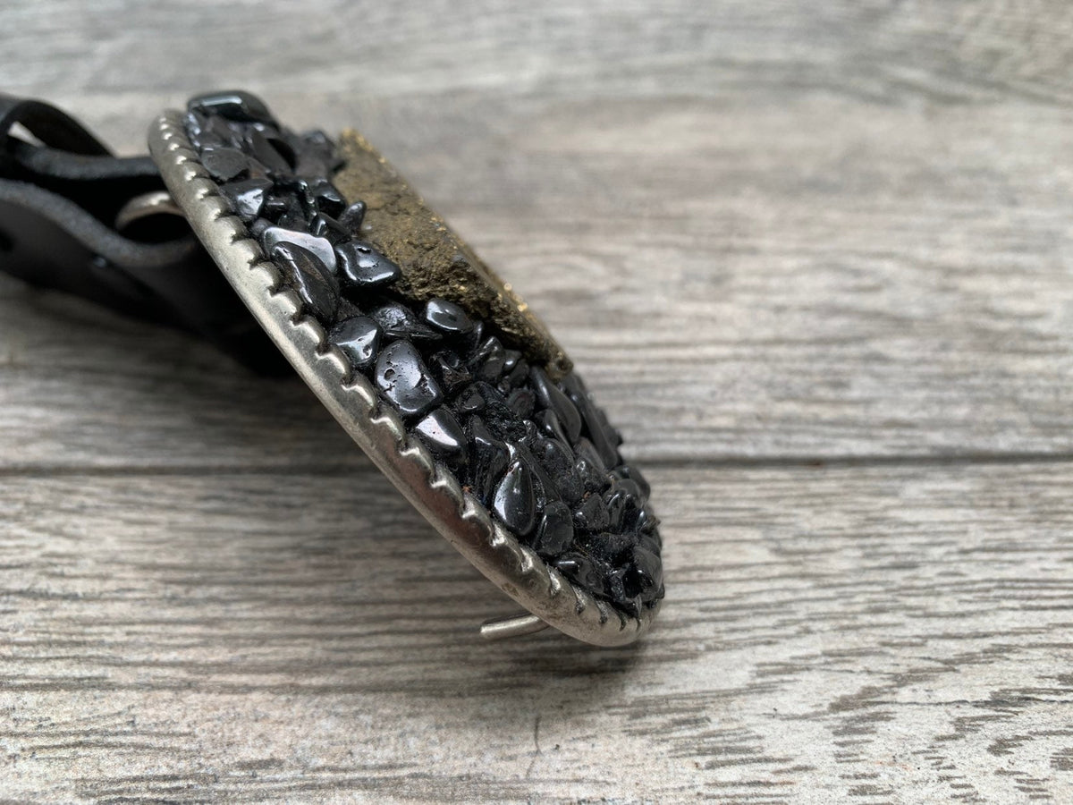 Hematite & Druzy Quartz Belt Buckle: One-of-a-Kind Gemstone Accessory