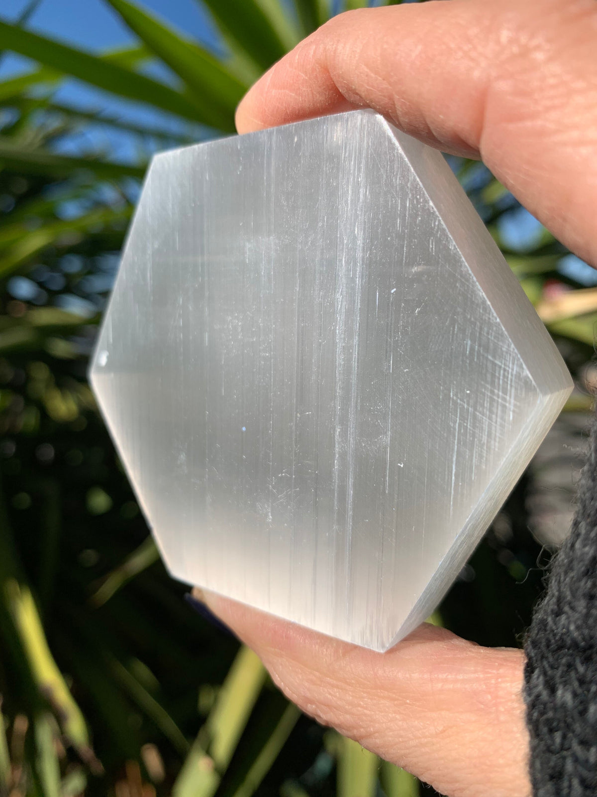 Etched Selenite Hexagon Charging Plate: Sacred Geometry Altar Tool