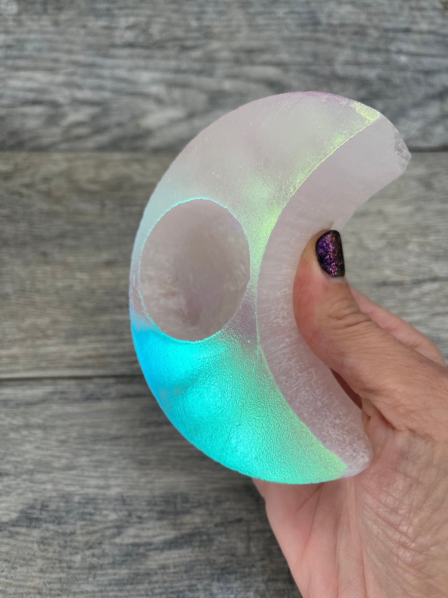 Aura Moon Candle Holder, Selenite Moon, Aura Selenite Candle Holder, Aura Candle Holder Aura Crystals, Home Decor, Custom Aura