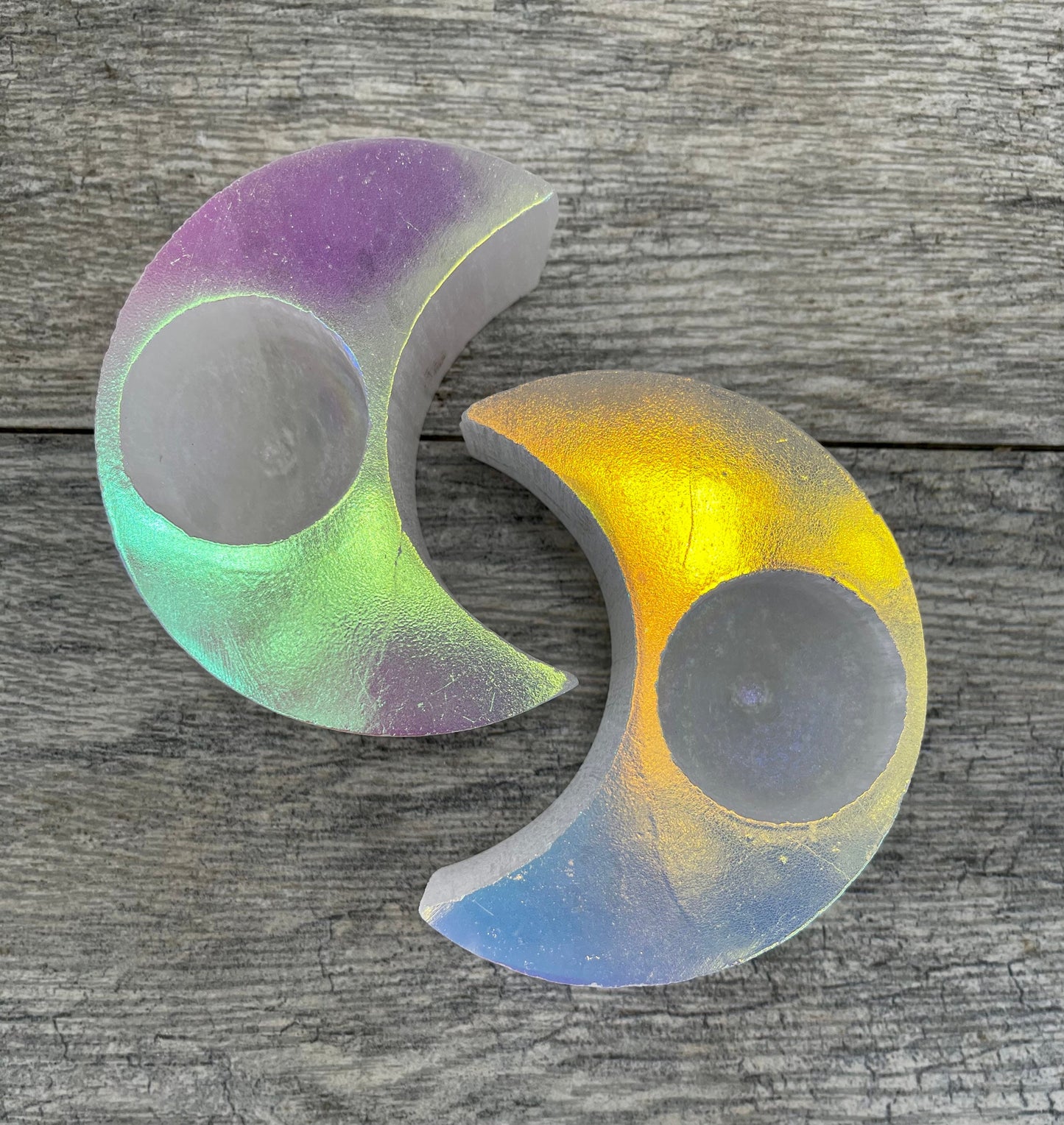 Aura Moon Candle Holder, Selenite Moon, Aura Selenite Candle Holder, Aura Candle Holder Aura Crystals, Home Decor, Custom Aura