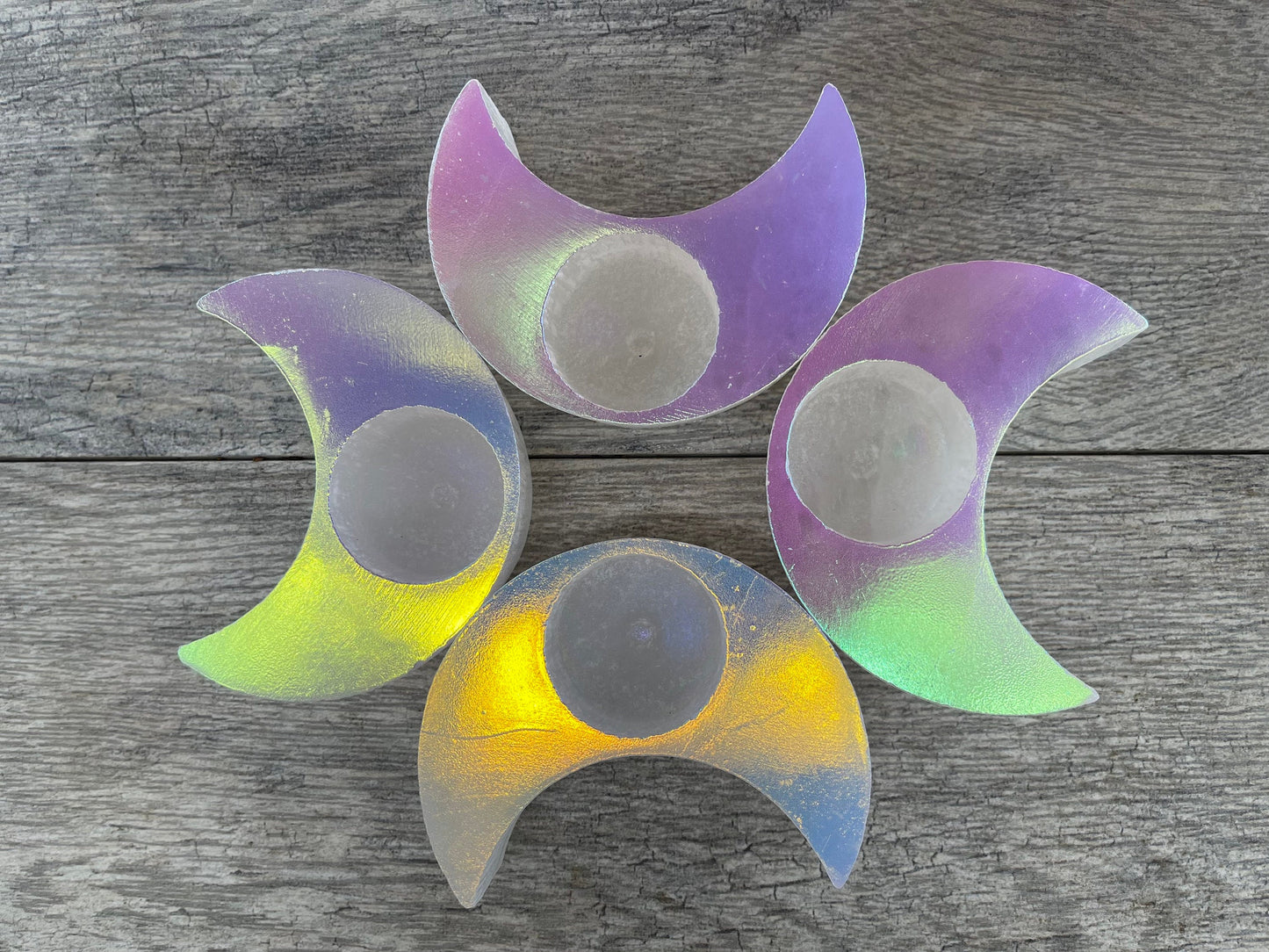 Aura Moon Candle Holder, Selenite Moon, Aura Selenite Candle Holder, Aura Candle Holder Aura Crystals, Home Decor, Custom Aura