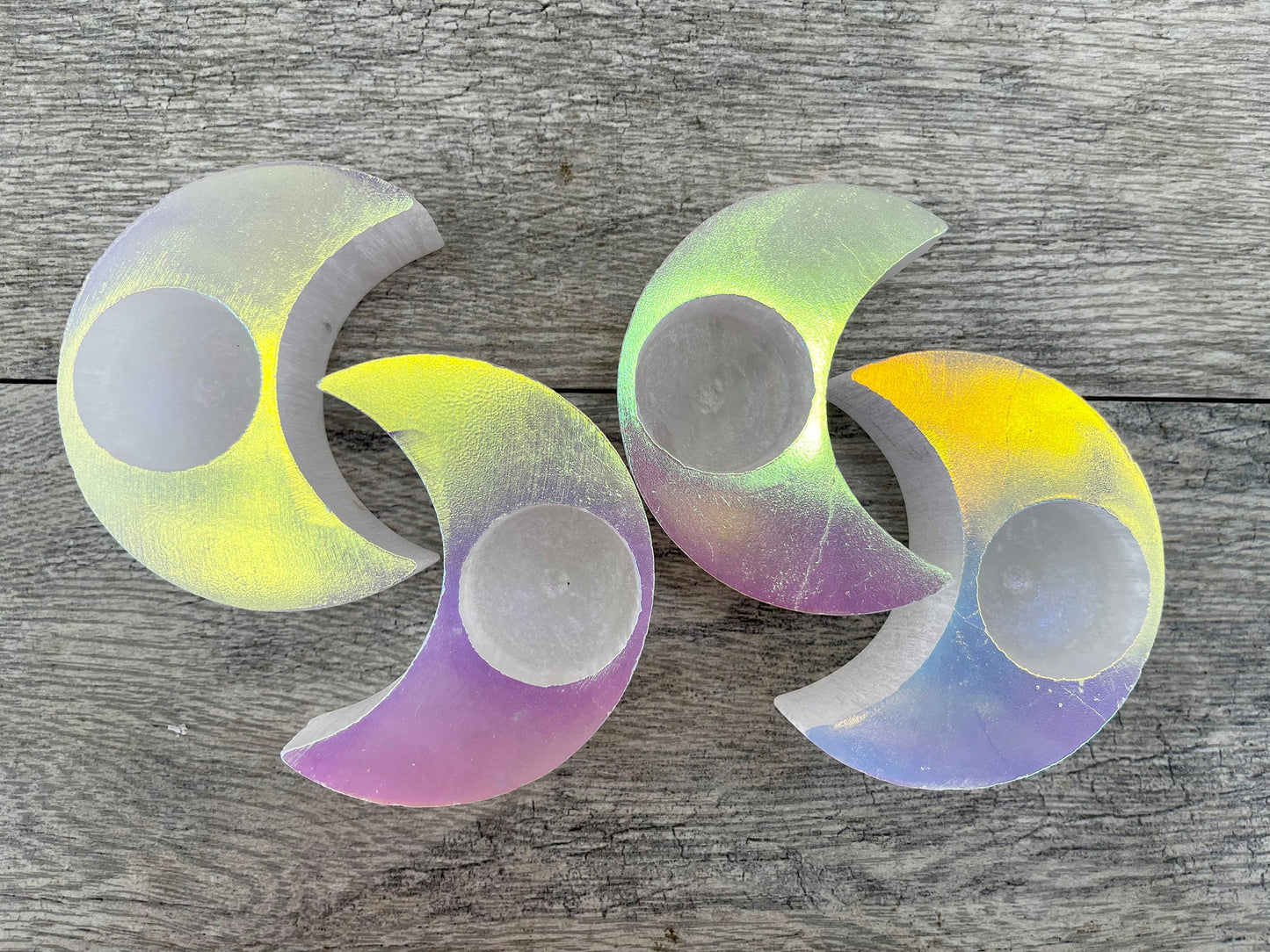 Aura Moon Candle Holder, Selenite Moon, Aura Selenite Candle Holder, Aura Candle Holder Aura Crystals, Home Decor, Custom Aura