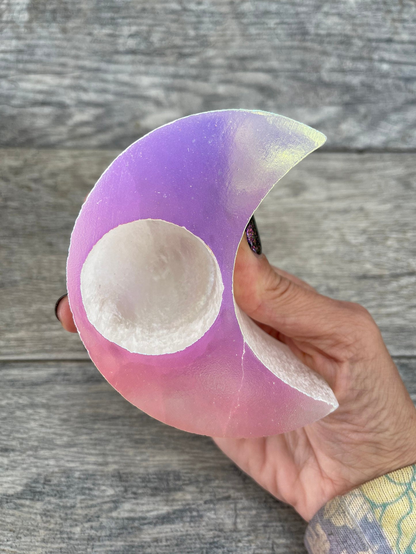 Aura Moon Candle Holder, Selenite Moon, Aura Selenite Candle Holder, Aura Candle Holder Aura Crystals, Home Decor, Custom Aura