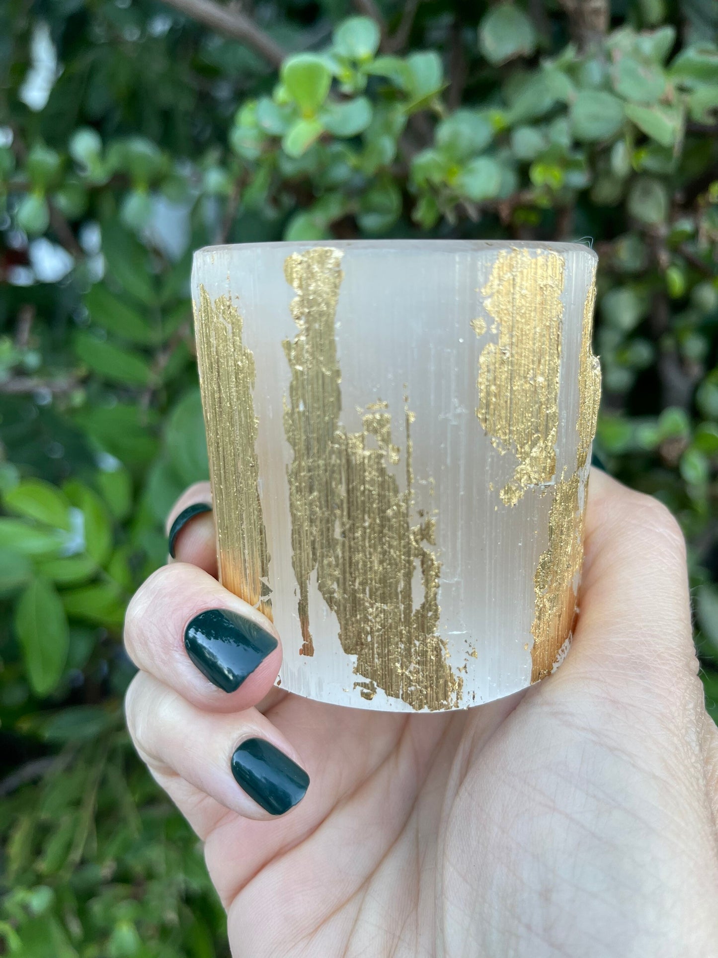 Small Gold Leaf Selenite Candle Holder, Gold Leaf Candle Holder, Gilded Selenite, Home Decor, Gilded Decor, Gilded Candles, Energy Clearing