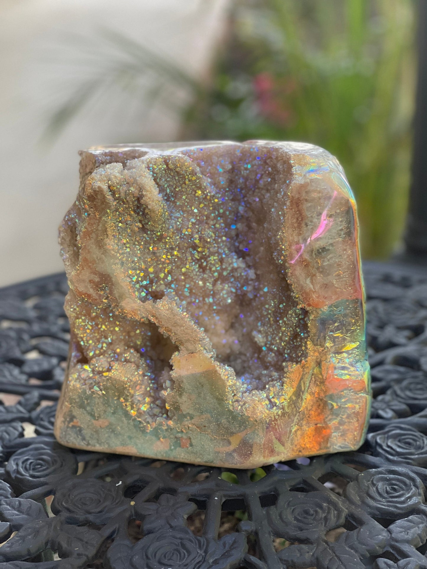 XL Aura Pink Amethyst Cut base, High Quality Aura Crystals, Pink Amethyst, Angel Aura Amethyst Home Accessories, Home Decor, Crystal Shop