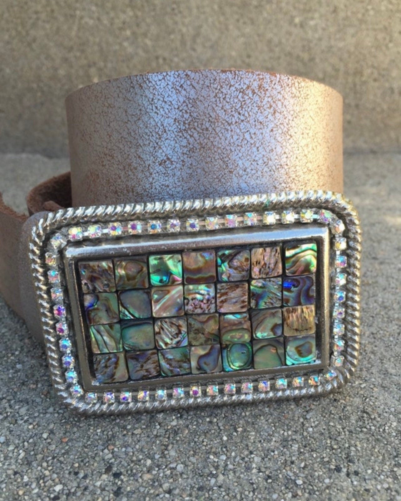 Abalone Belt buckle, Swarovski crystal belt buckle, Gemstone Belt buckles, Art Deco belt buckle, Leather snap belt