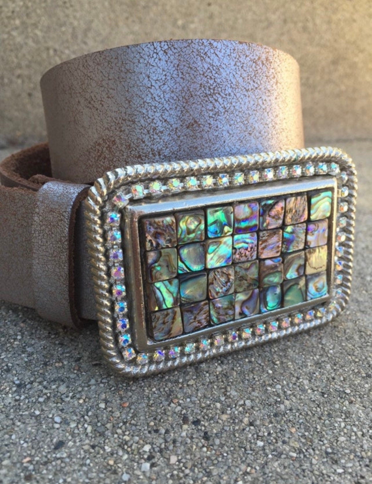 Abalone Belt buckle, Swarovski crystal belt buckle, Gemstone Belt buckles, Art Deco belt buckle, Leather snap belt