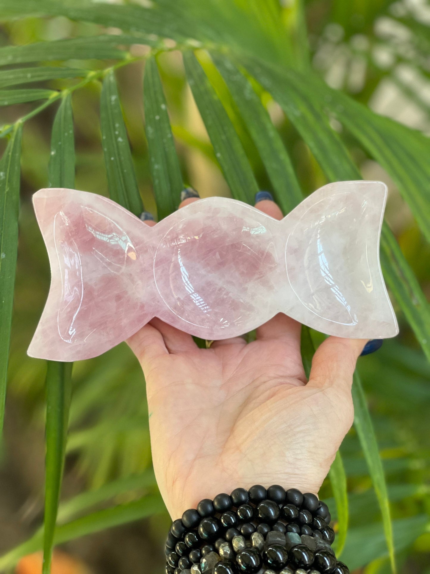 Rose Quartz Moon Dish, Triple Moon Dish, Rose Quartz, Home Decor, Altar, Reiki, Energy Clearing, Dish, Goddess, Home Decor