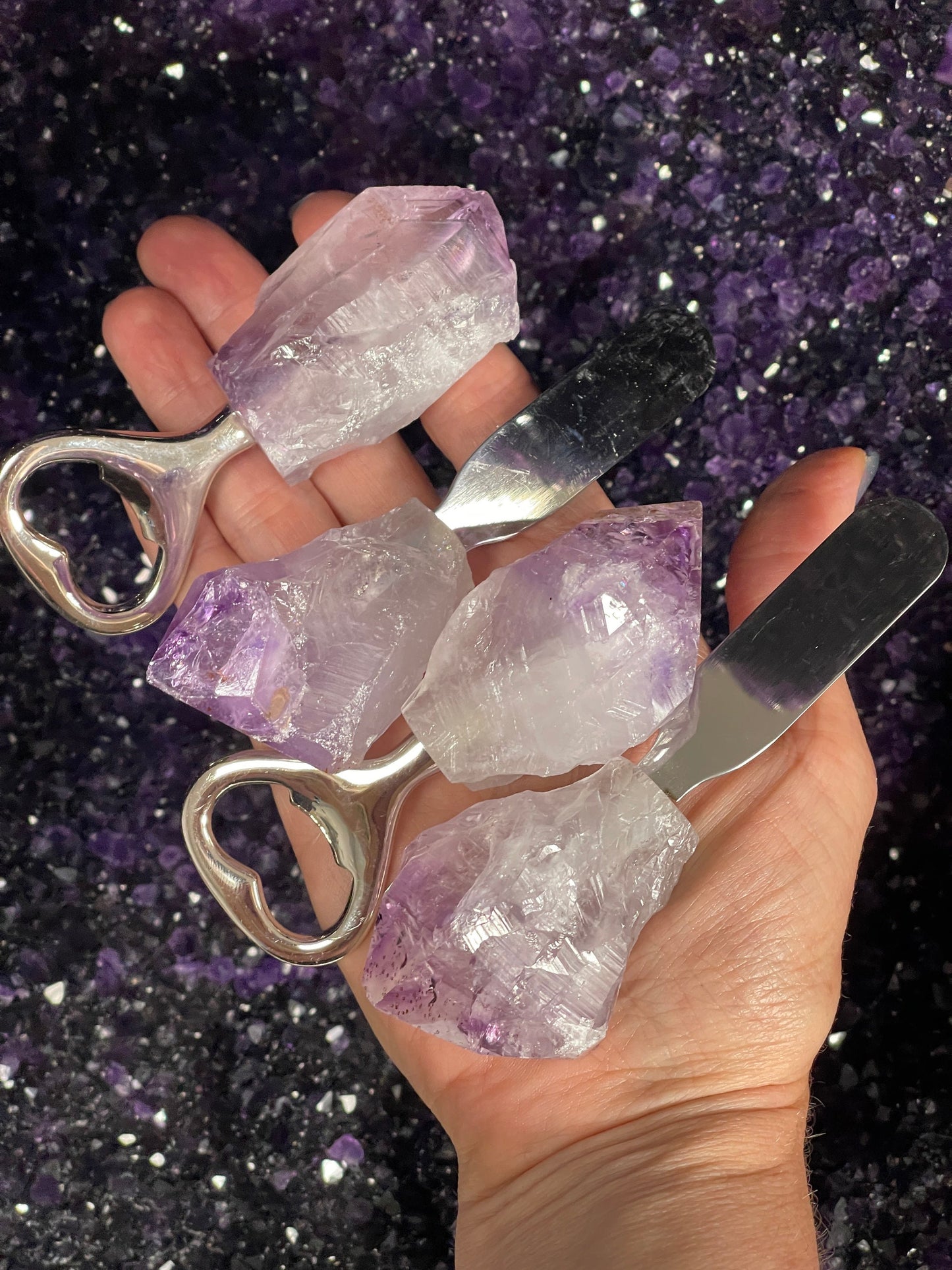 Amethyst Cheese Knife, Amethyst Bottle Opener, Gemstone Flatware, Amethyst Silverware, Amethyst Cutlery, Crystals, Kitchenware
