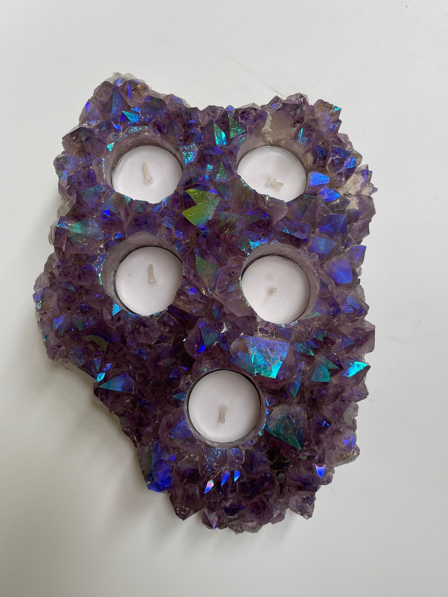 XL Angel Aura Amethyst Candle Holder, 5 hole Tea Light Holder, Home Accessories, Home Decor, Aura Crystals