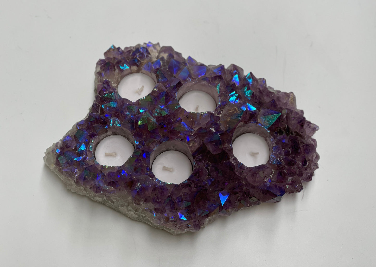 XL Angel Aura Amethyst Candle Holder, 5 hole Tea Light Holder, Home Accessories, Home Decor, Aura Crystals