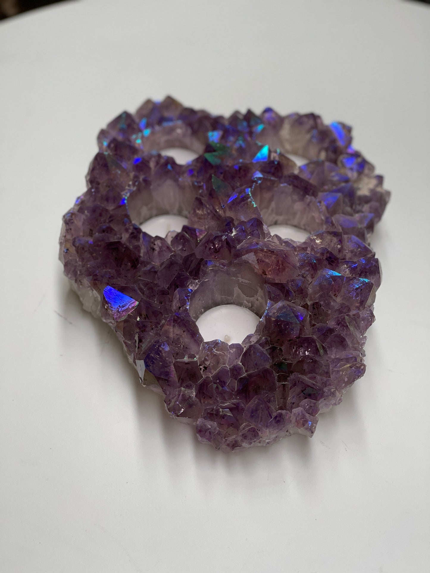XL Angel Aura Amethyst Candle Holder, 5 hole Tea Light Holder, Home Accessories, Home Decor, Aura Crystals