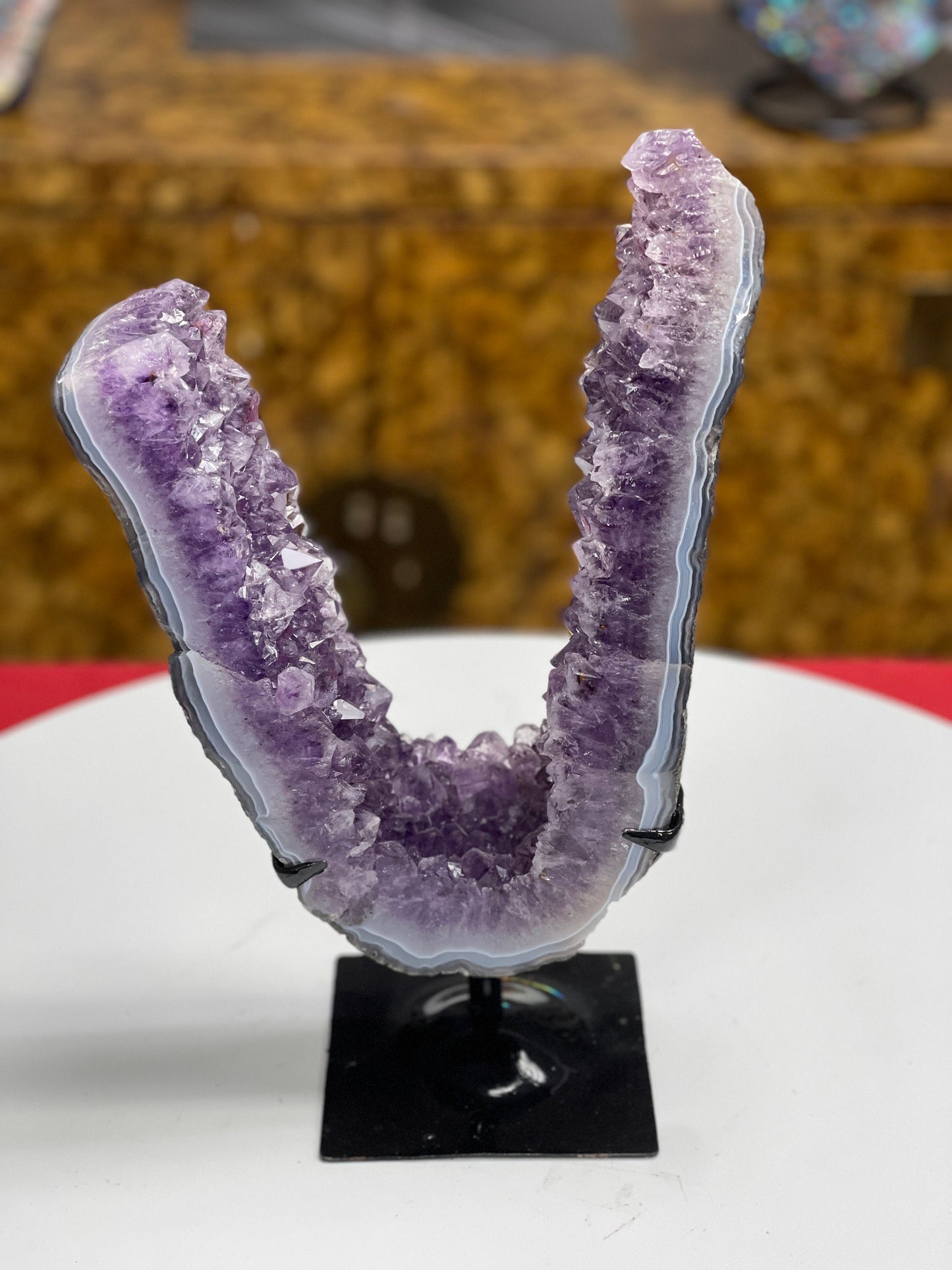 Large Amethyst Portal on Stand, Amethyst Statement Decor, Home Decor, Amethyst Geode, Calcite