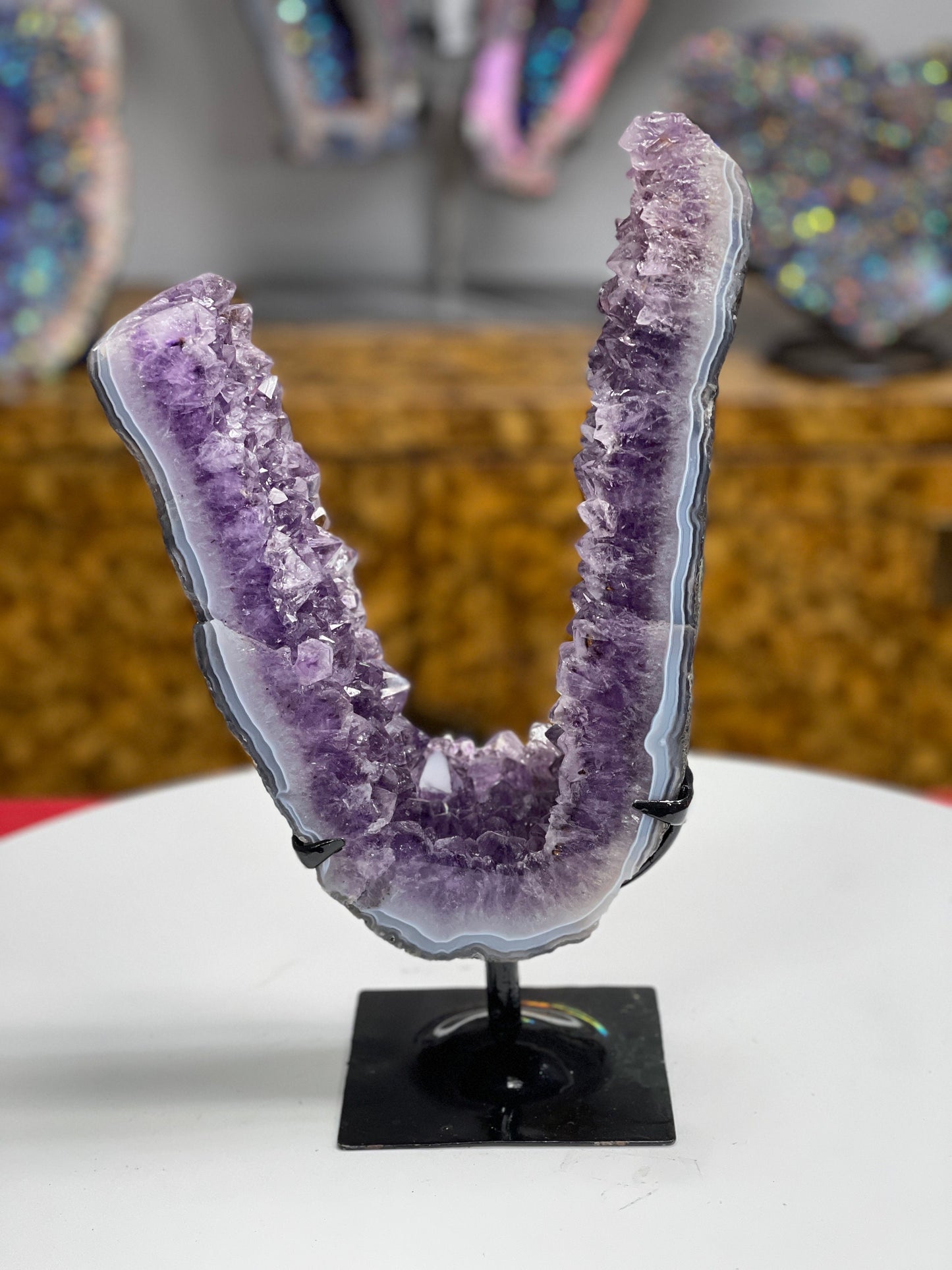 Large Amethyst Portal on Stand, Amethyst Statement Decor, Home Decor, Amethyst Geode, Calcite