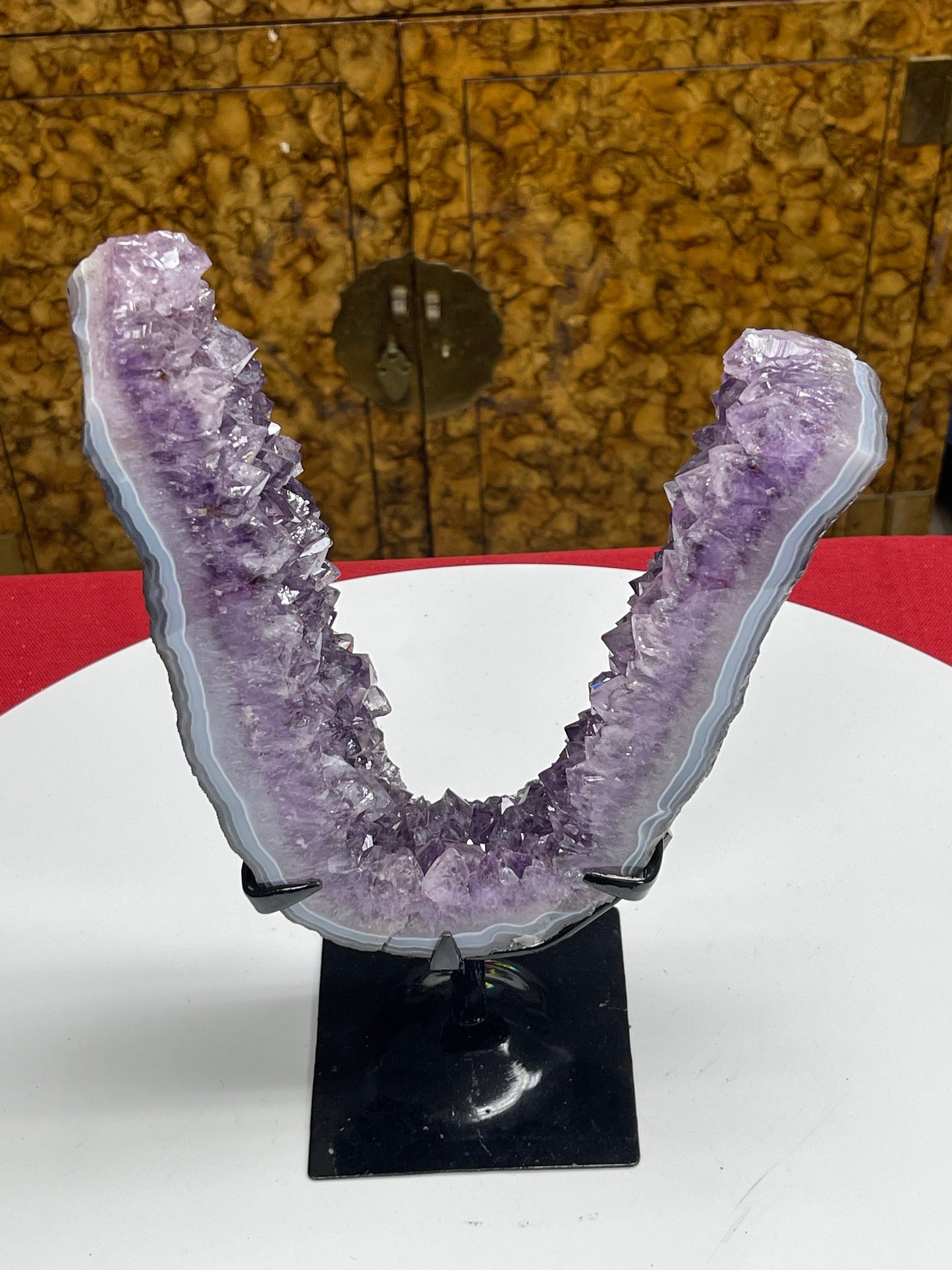 Large Amethyst Portal on Stand, Amethyst Statement Decor, Home Decor, Amethyst Geode, Calcite
