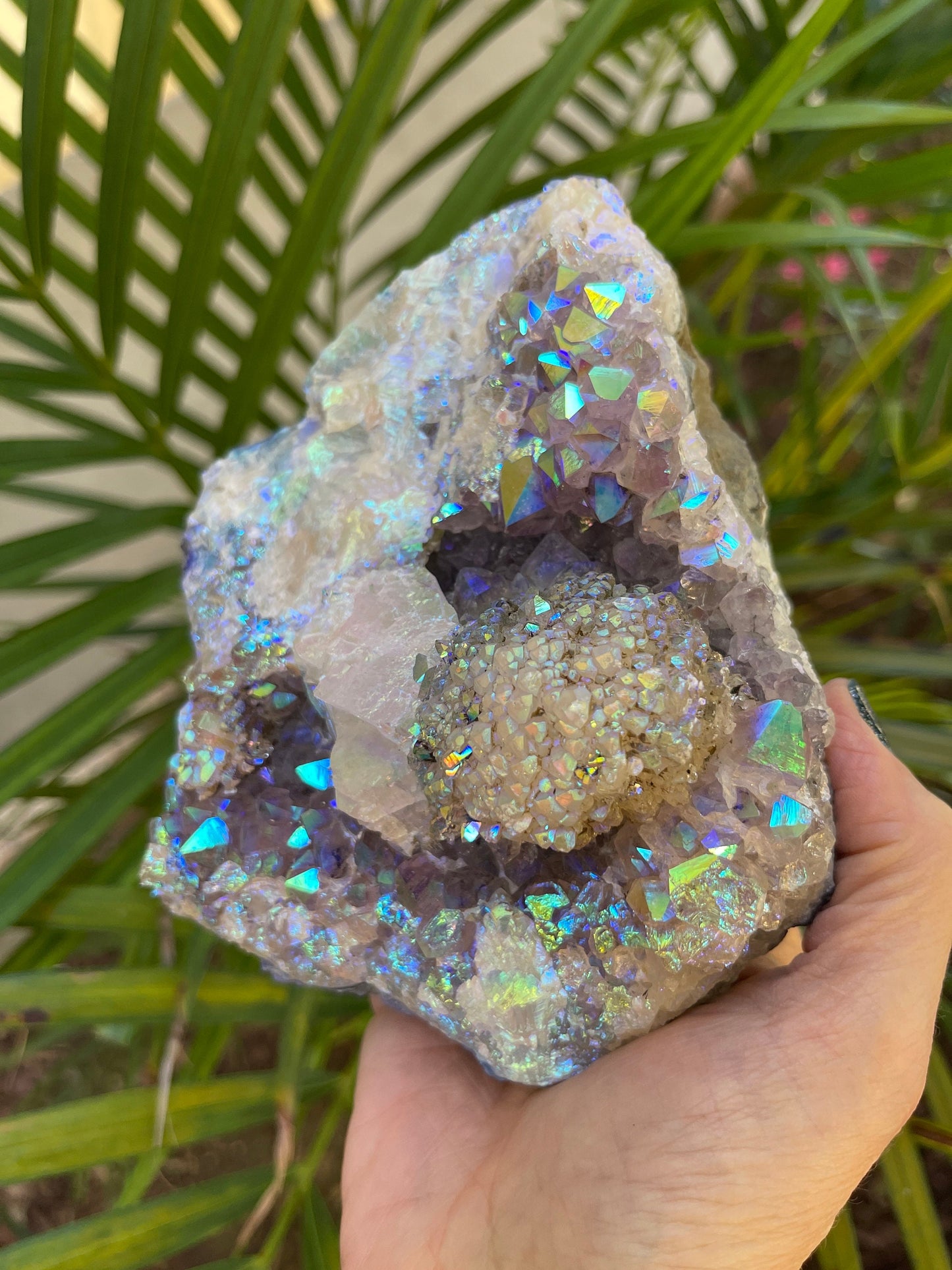 Angel Aura Amethyst Cut base, Galaxy Amethyst, Amethyst with Calcite, Aura Crystals, Druzy Quartz, Home Decor, Statement piece