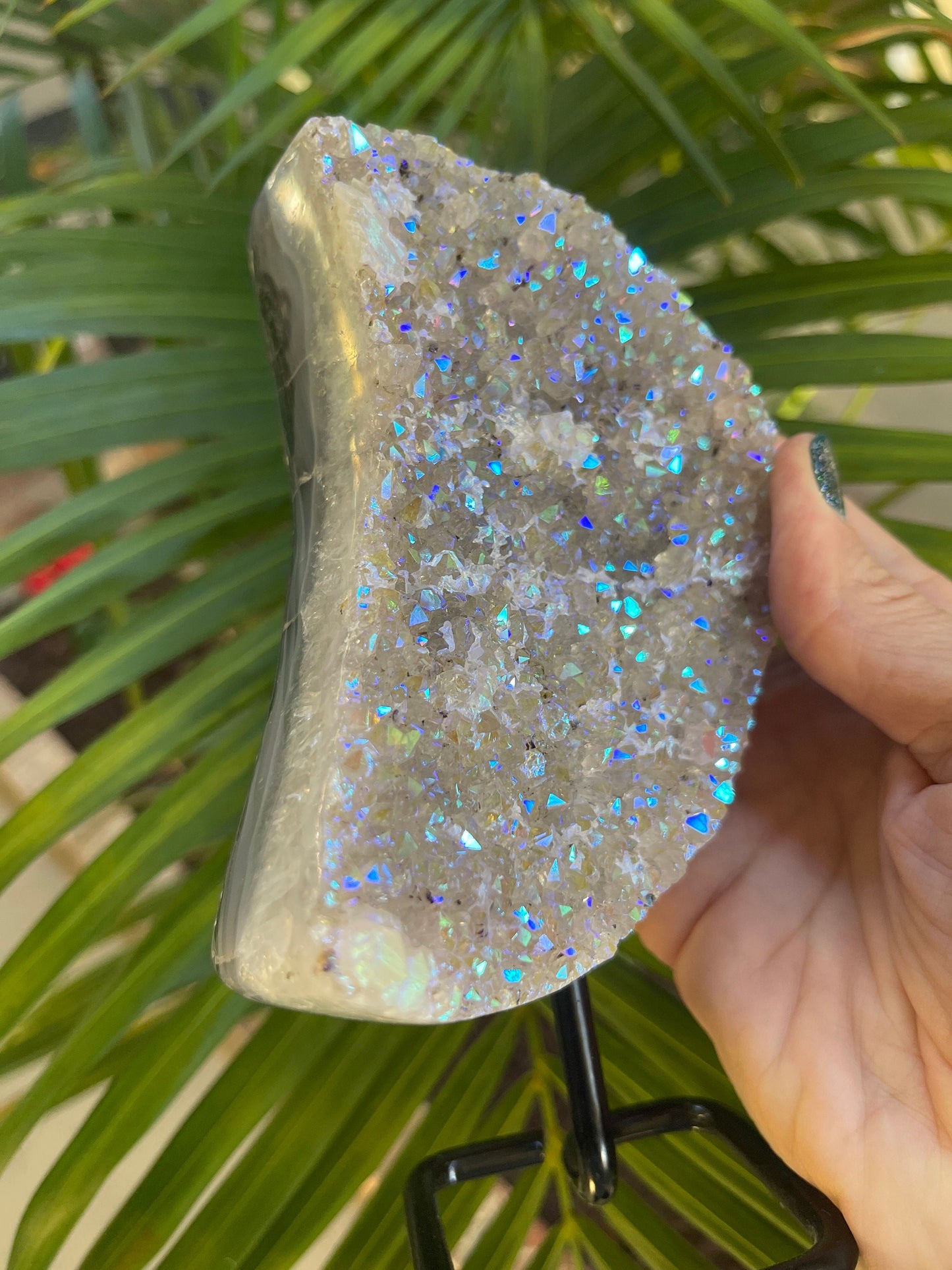 Angel Aura Amethyst Crescent Moon, Crystal Art, Aura Crystals, Aura Amethyst, Home Accessories, Home Decor, Amethyst, Aura Moon on stand