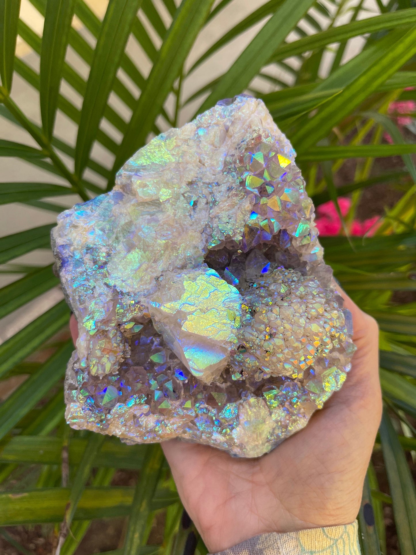 Angel Aura Amethyst Cut base, Galaxy Amethyst, Amethyst with Calcite, Aura Crystals, Druzy Quartz, Home Decor, Statement piece