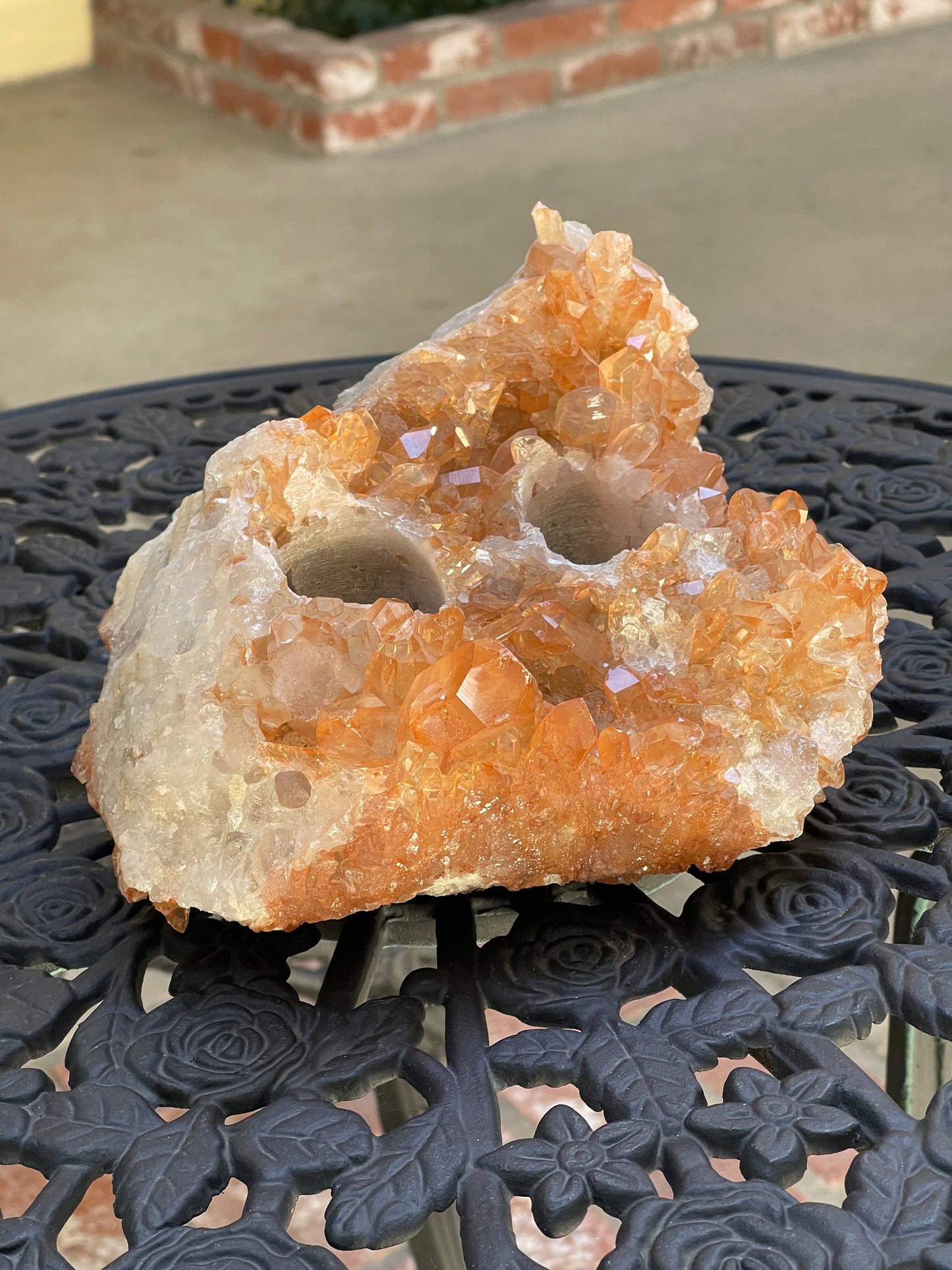 Rare Tangerine Quartz Candle Holder, XL Quartz Crystal Point Candle Holder, Gemstone Candles, Crystal Cluster, Home Decor, Raw Crystals