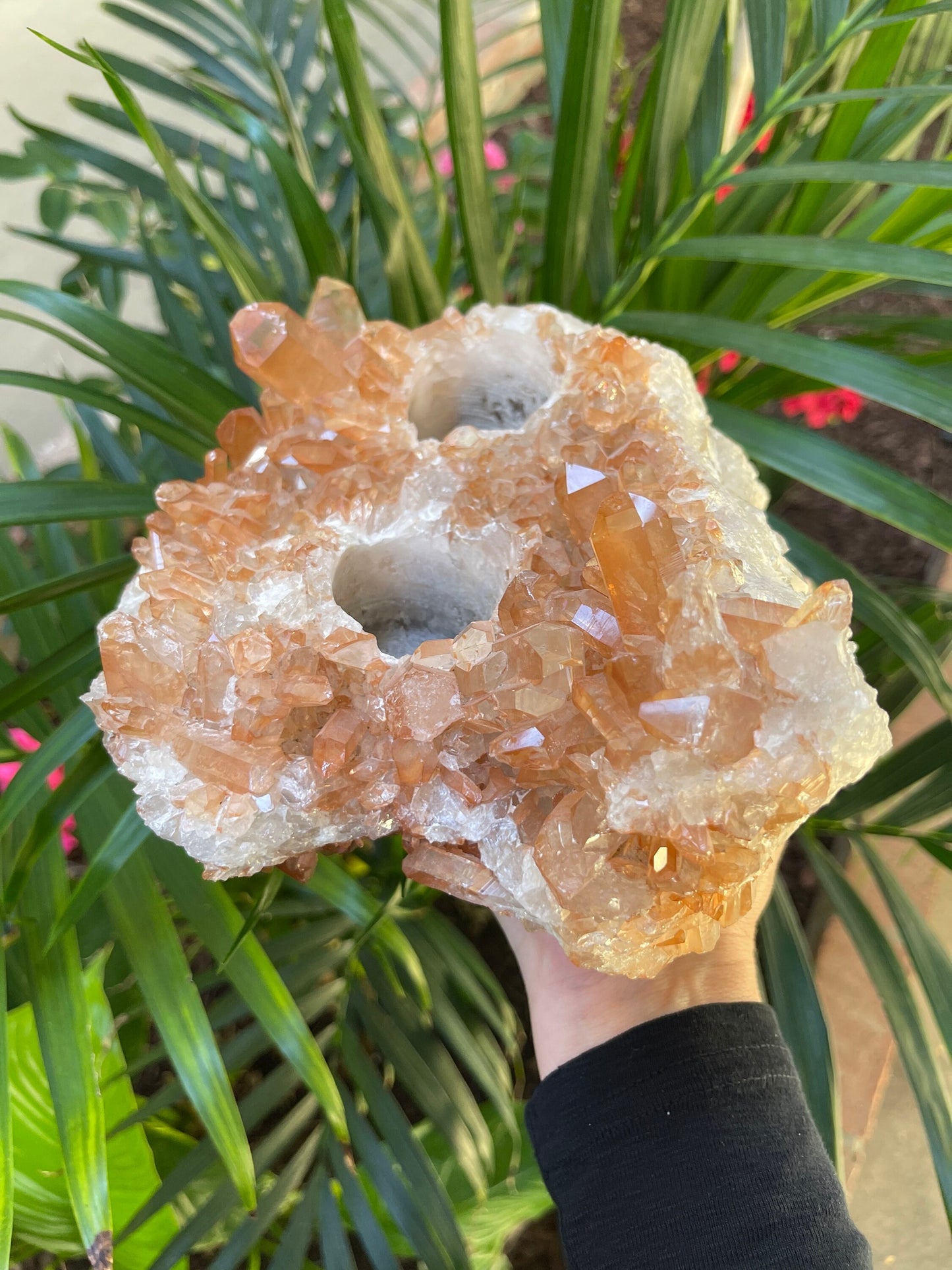 Rare Tangerine Quartz Candle Holder, XL Quartz Crystal Point Candle Holder, Gemstone Candles, Crystal Cluster, Home Decor, Raw Crystals