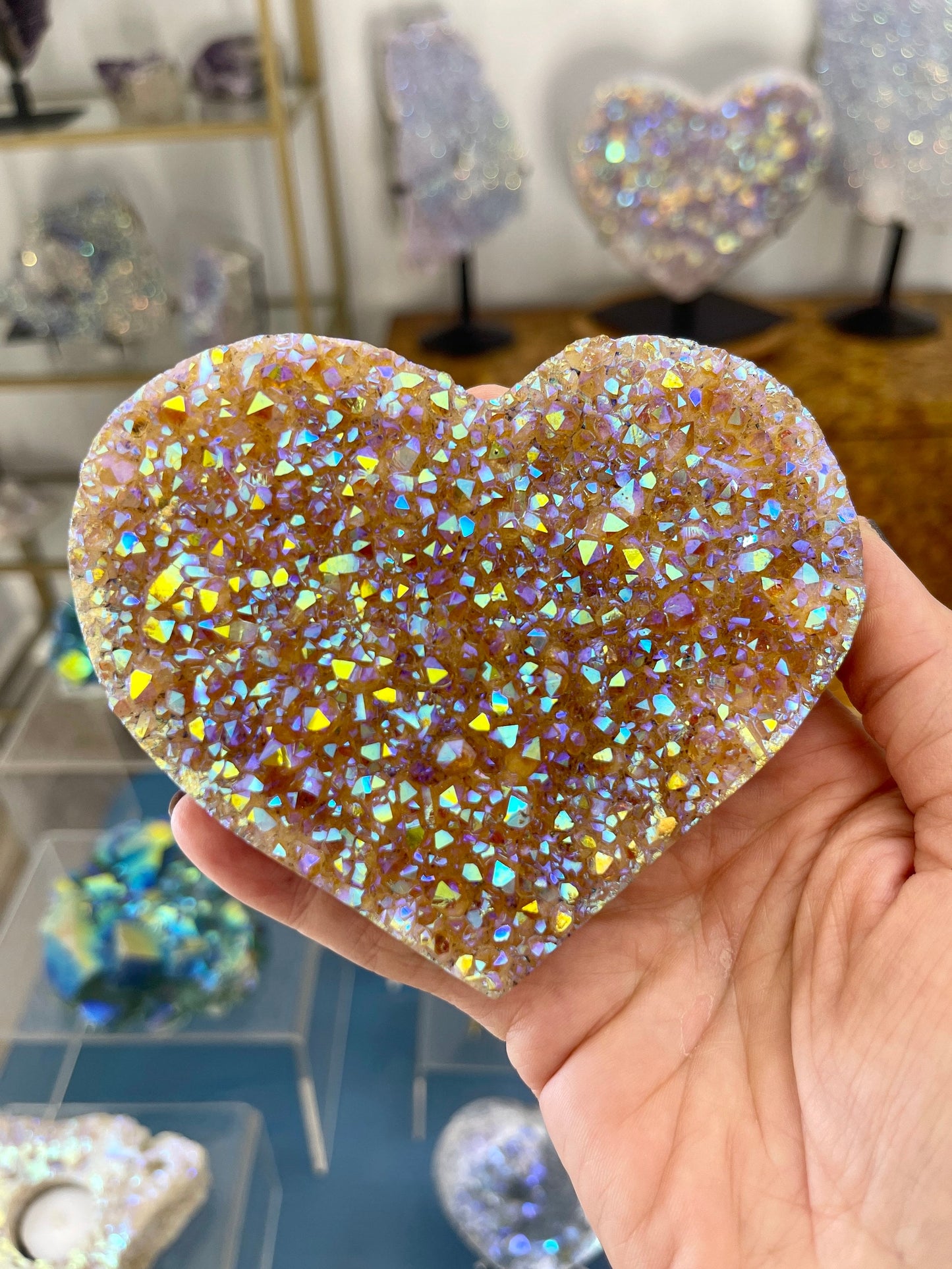 Aura Citrine Heart, Custom Angel Aura Hearts, Custom Aura Coating, Best Aura Crystals, Crystals for Abundance, Home Decor