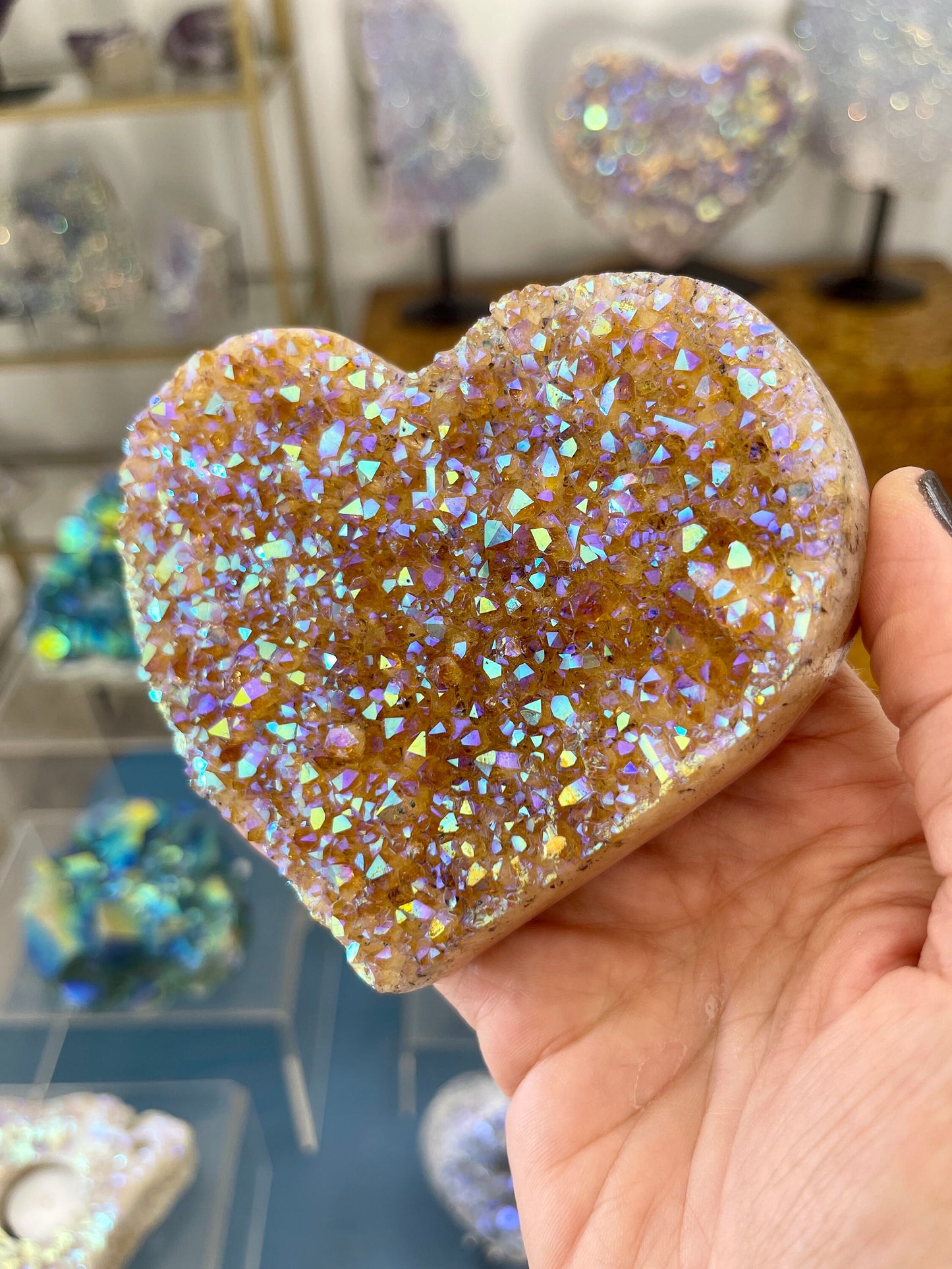 Aura Citrine Heart, Custom Angel Aura Hearts, Custom Aura Coating, Best Aura Crystals, Crystals for Abundance, Home Decor