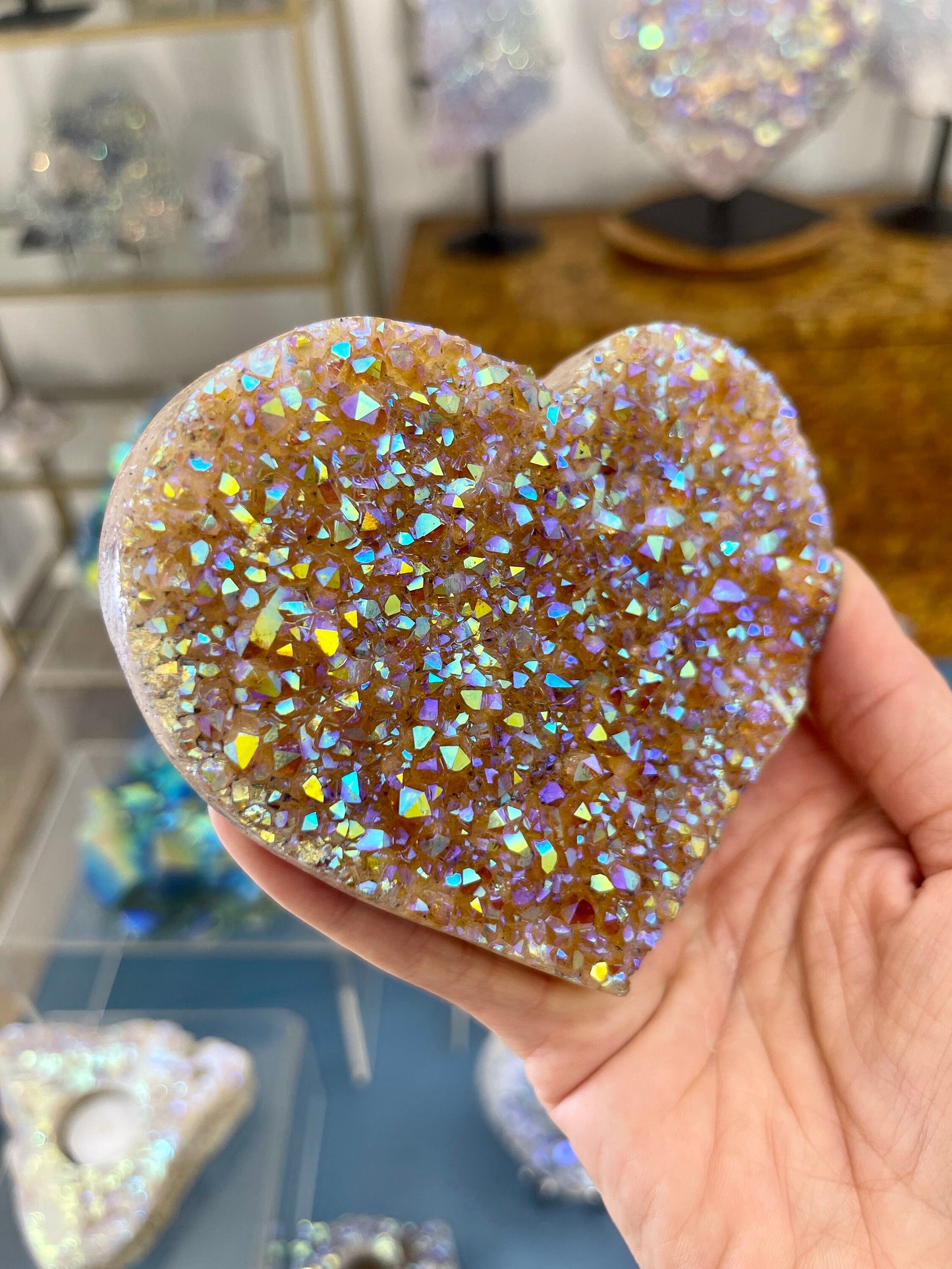 Aura Citrine Heart, Custom Angel Aura Hearts, Custom Aura Coating, Best Aura Crystals, Crystals for Abundance, Home Decor