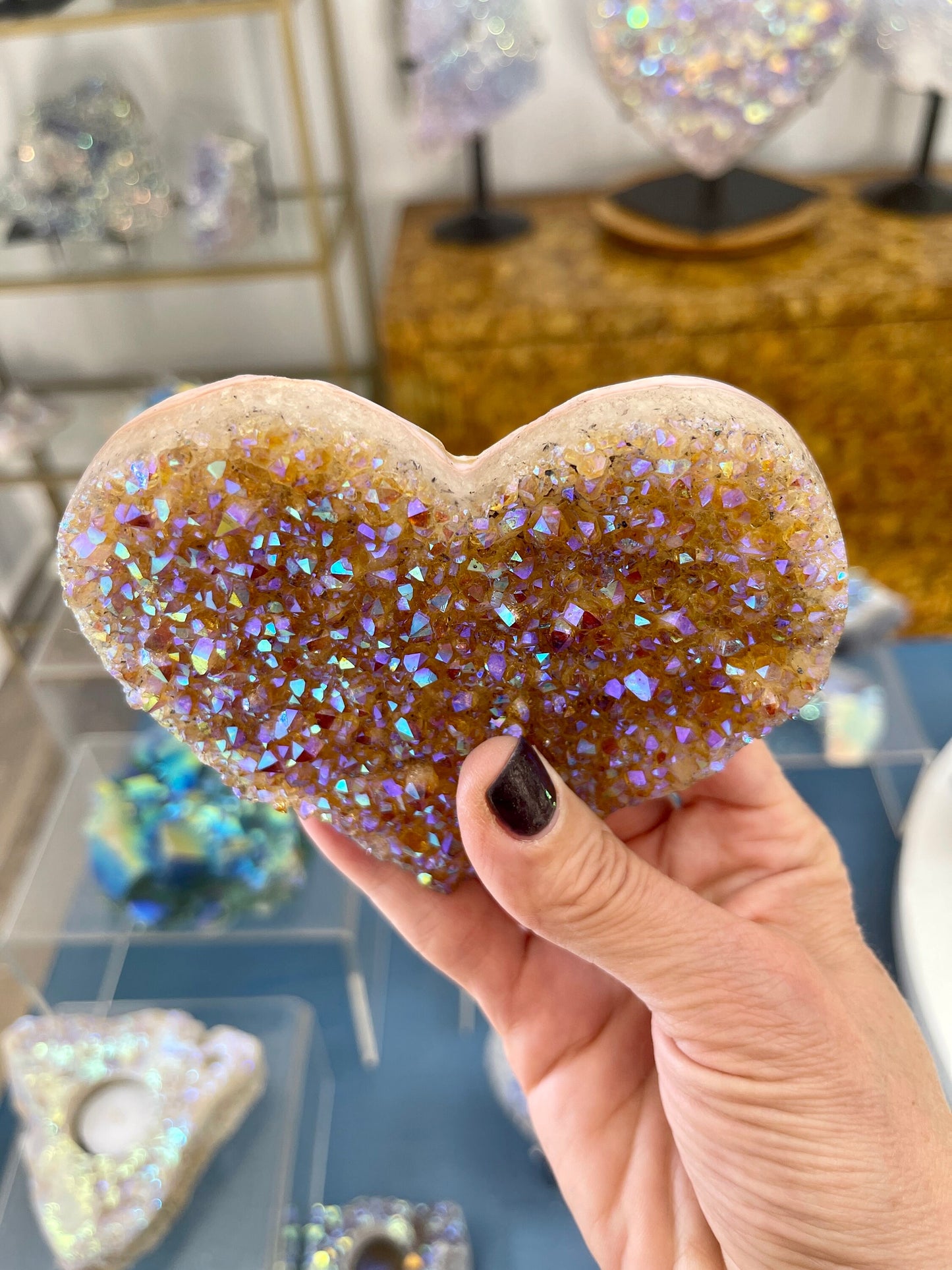 Aura Citrine Heart, Custom Angel Aura Hearts, Custom Aura Coating, Best Aura Crystals, Crystals for Abundance, Home Decor