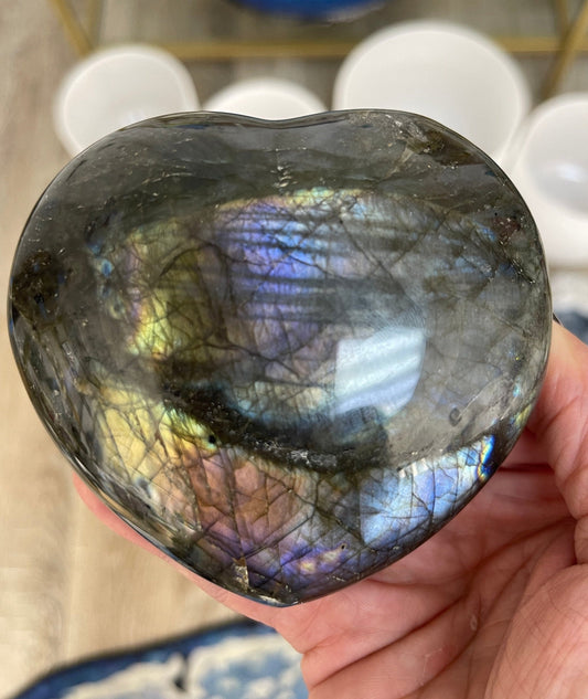 High Quality Purple Labradorite Heart, Sunset Labradorite, Flashy Labradorite Carvings, Crystal Hearts, Home Decor, Crystals for Intuition