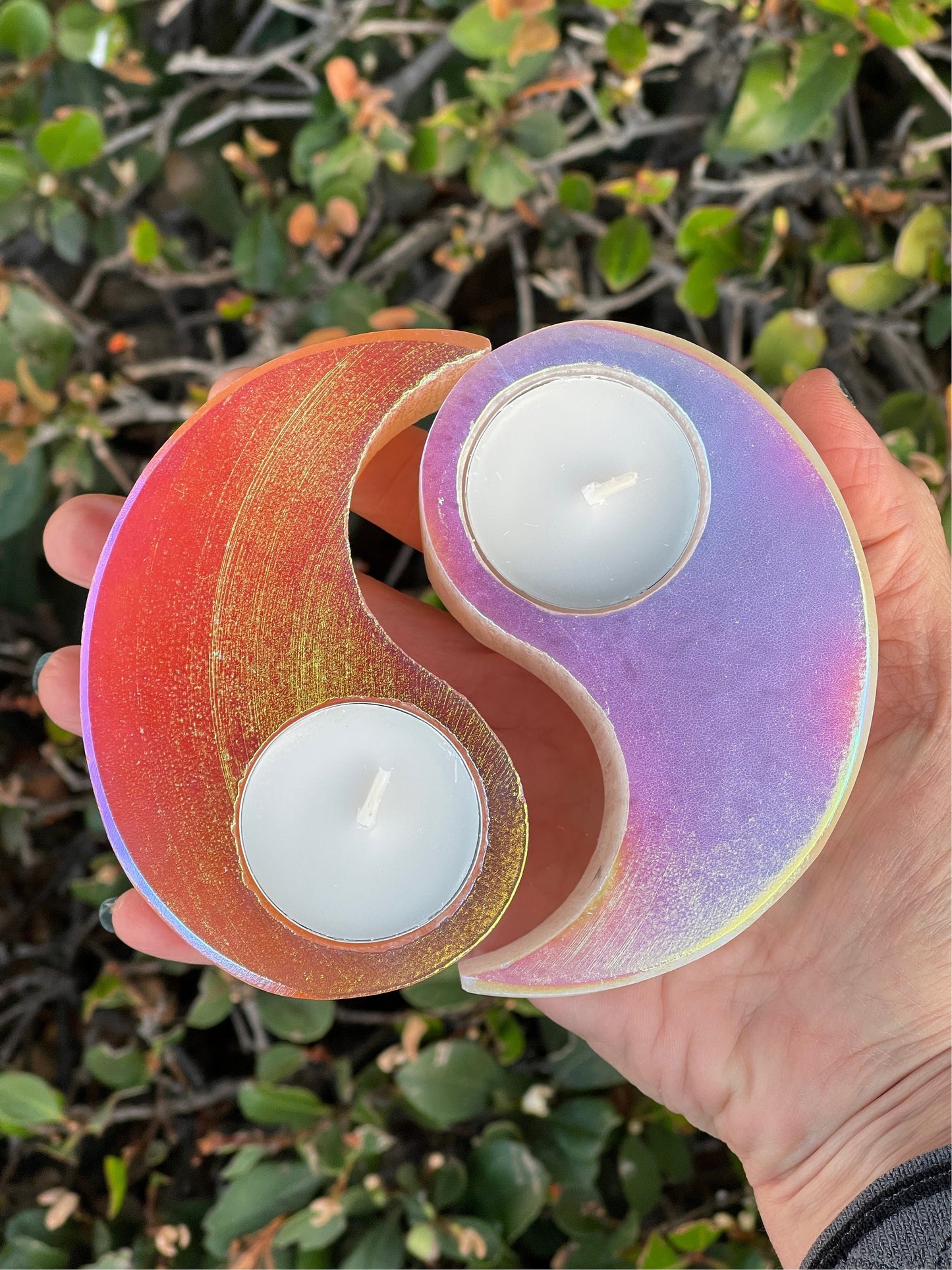 Angel Aura Selenite Yin Yang, Peach Selenite Candle Holder, Orange Selenite,Aura crystal candle, Accessories, Altar, Reiki, Feng Shui,