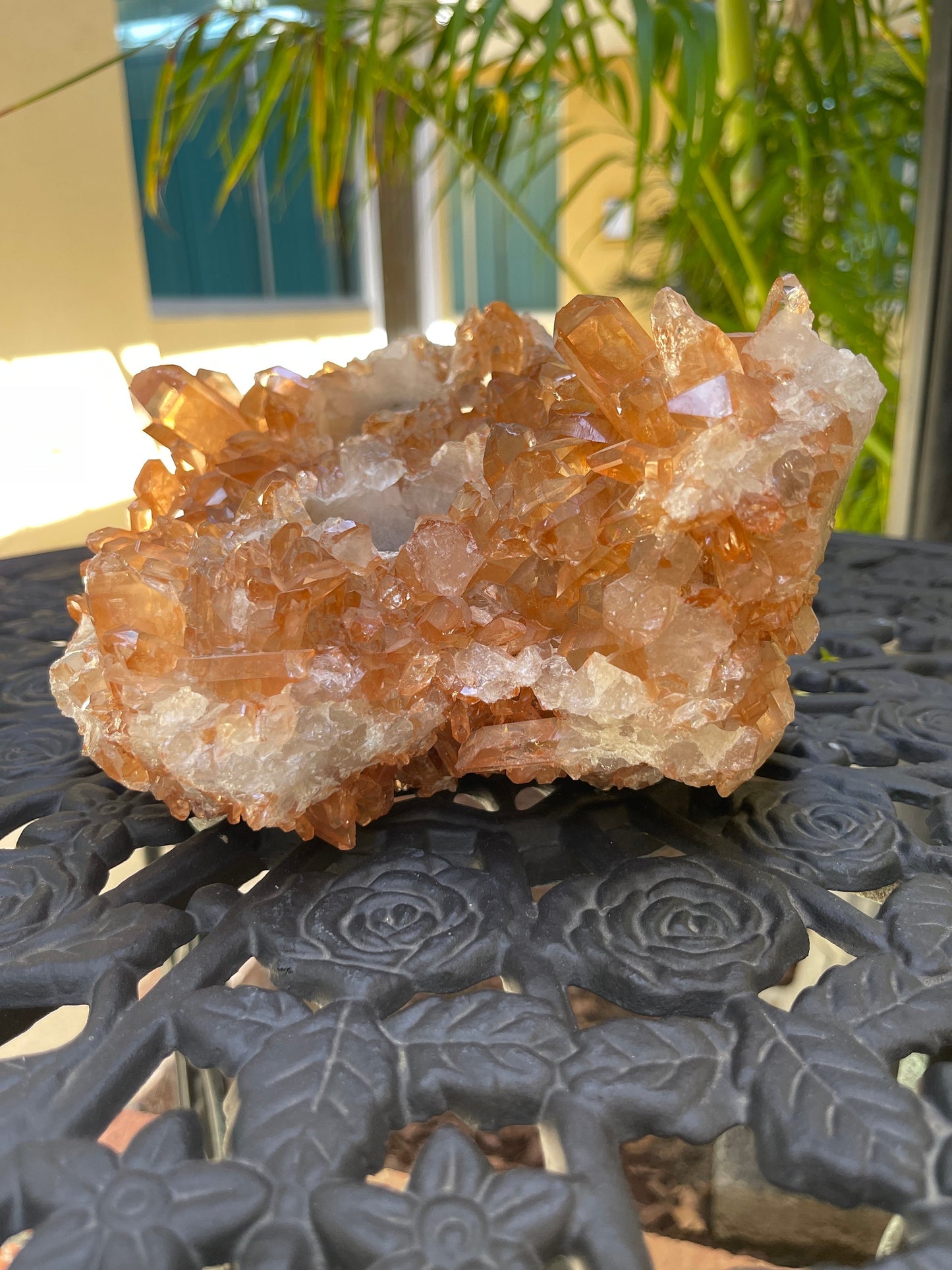 Rare Tangerine Quartz Candle Holder, XL Quartz Crystal Point Candle Holder, Gemstone Candles, Crystal Cluster, Home Decor, Raw Crystals