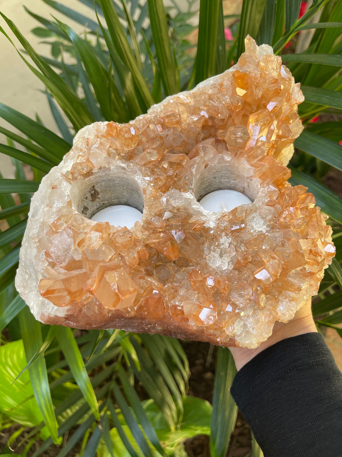 Rare Tangerine Quartz Candle Holder, XL Quartz Crystal Point Candle Holder, Gemstone Candles, Crystal Cluster, Home Decor, Raw Crystals