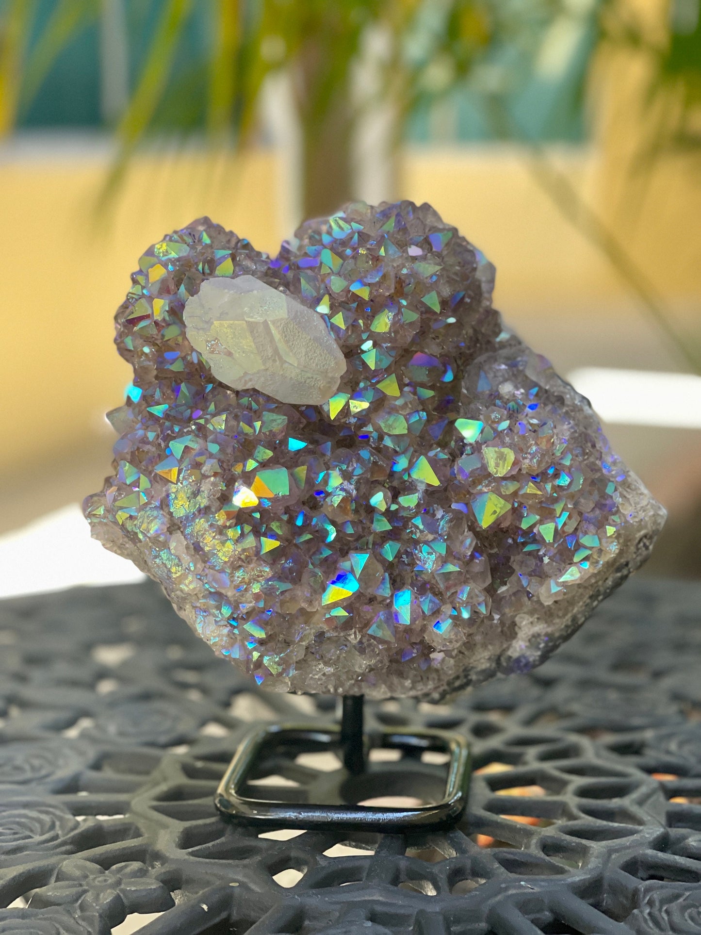 Angel Aura Amethyst w/Calcite Cluster on Stand, Amethyst, Calcite, Home Accessories, Home Decor, Aura Crystals