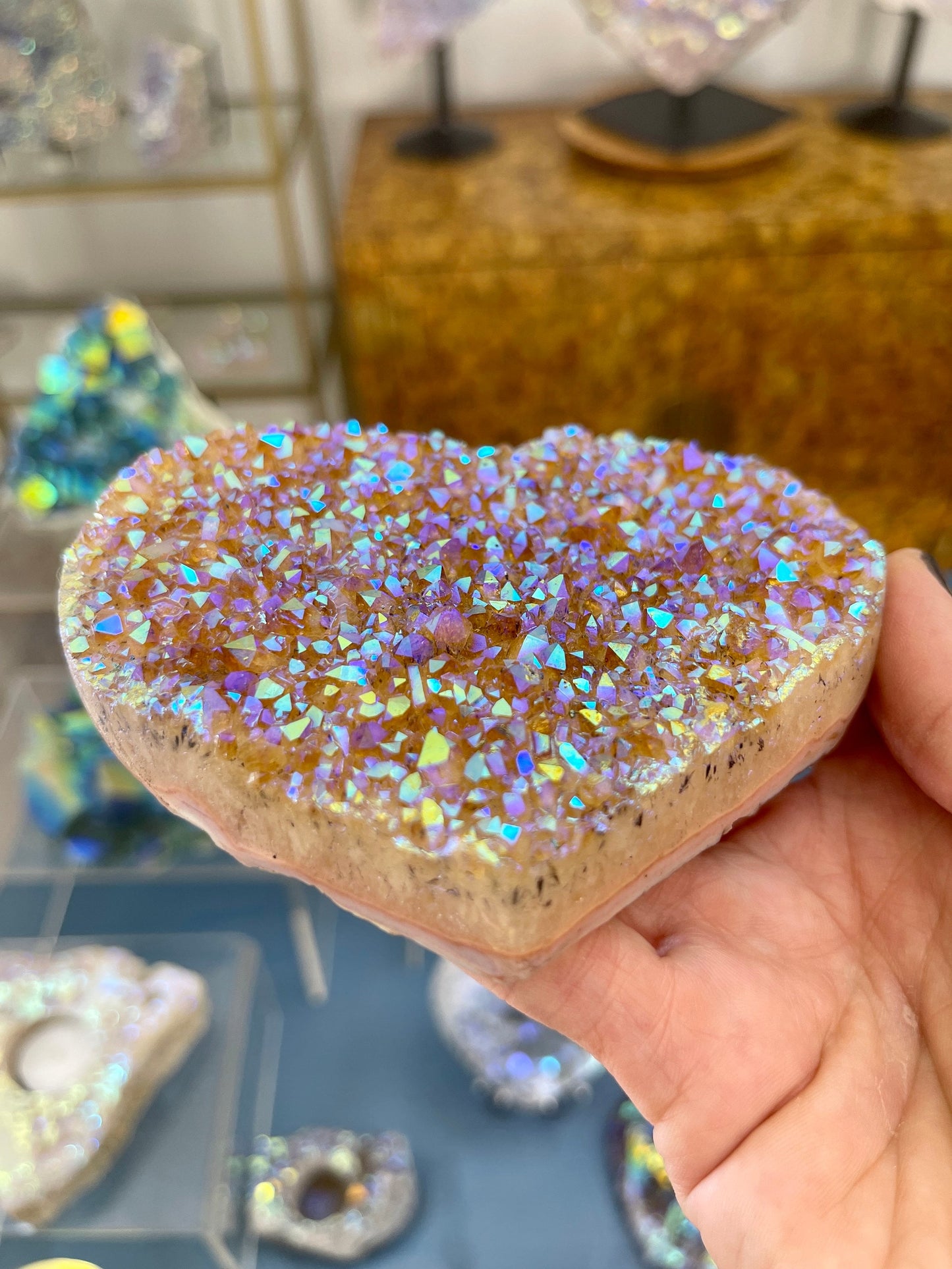 Aura Citrine Heart, Custom Angel Aura Hearts, Custom Aura Coating, Best Aura Crystals, Crystals for Abundance, Home Decor