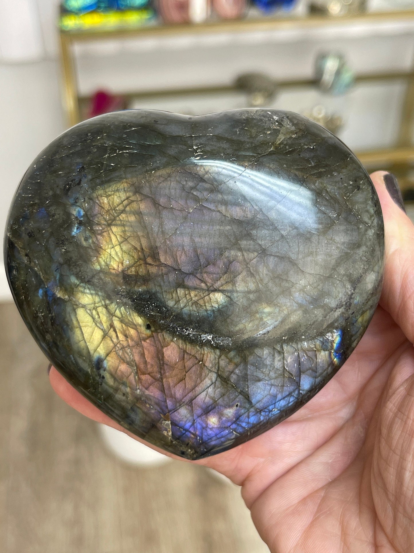 High Quality Purple Labradorite Heart, Sunset Labradorite, Flashy Labradorite Carvings, Crystal Hearts, Home Decor, Crystals for Intuition