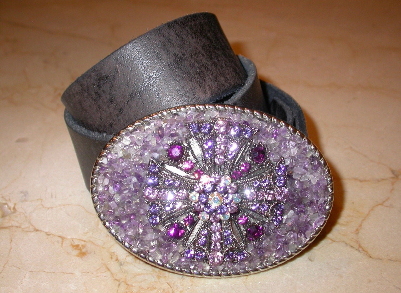 Amethyst Belt Buckle, Filigree Belt Buckle, Unique Amethyst Belt, Gemstone Belts, Leather Belts, Snap Belts, Crystal Accessories