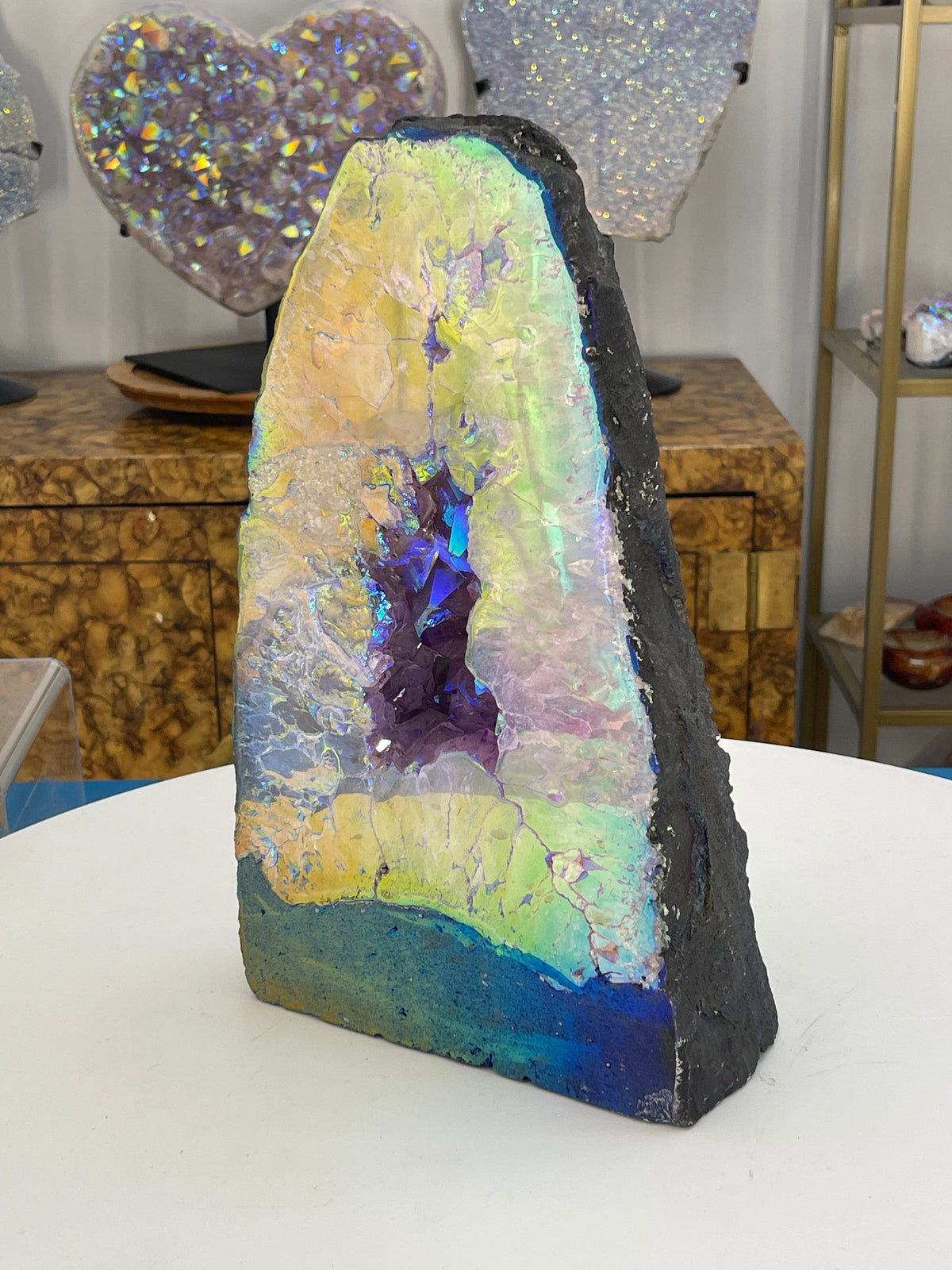 Large Angel Aura Amethyst Cathedral: USA Coated Crystal Decor