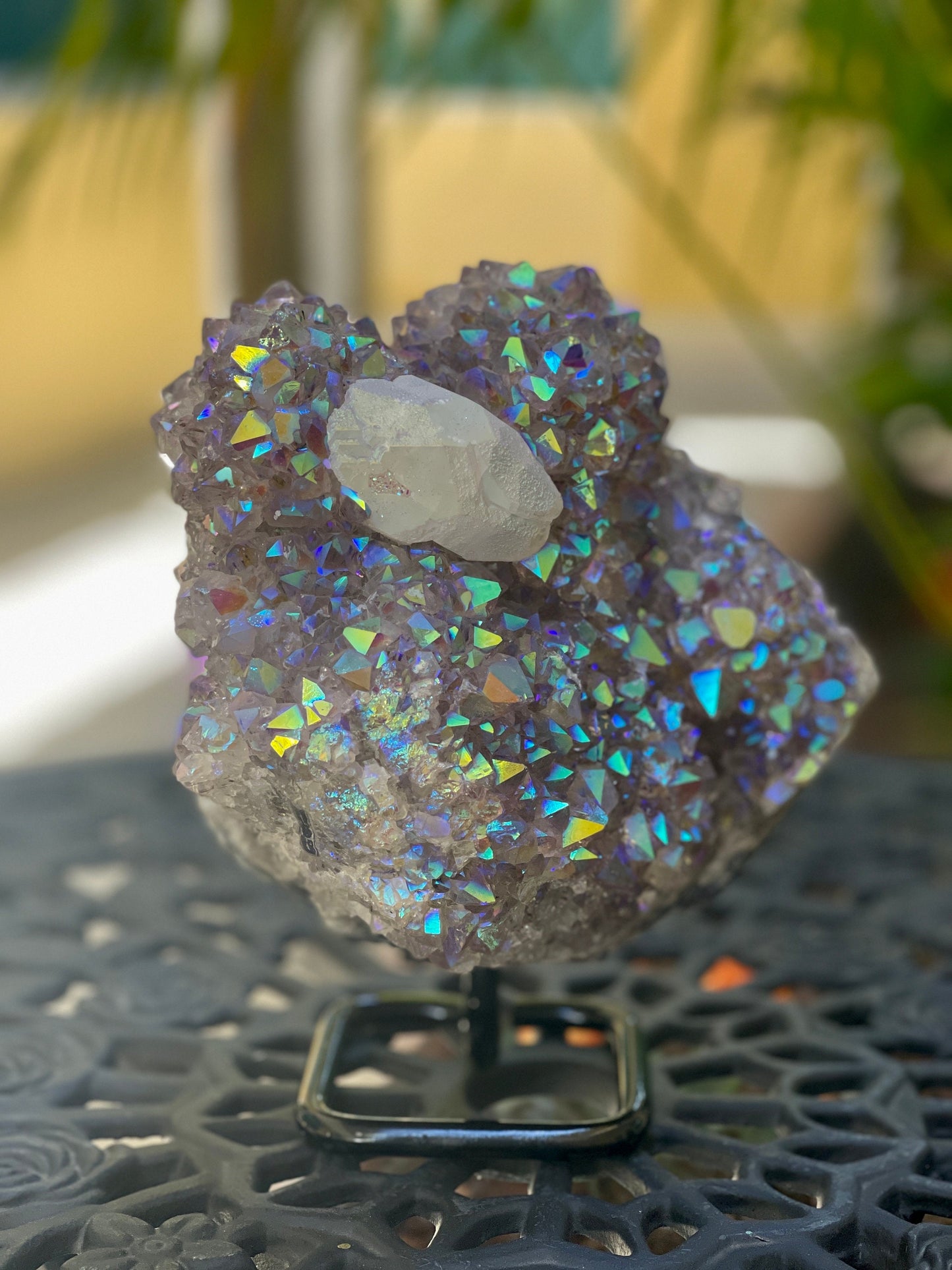 Angel Aura Amethyst w/Calcite Cluster on Stand, Amethyst, Calcite, Home Accessories, Home Decor, Aura Crystals