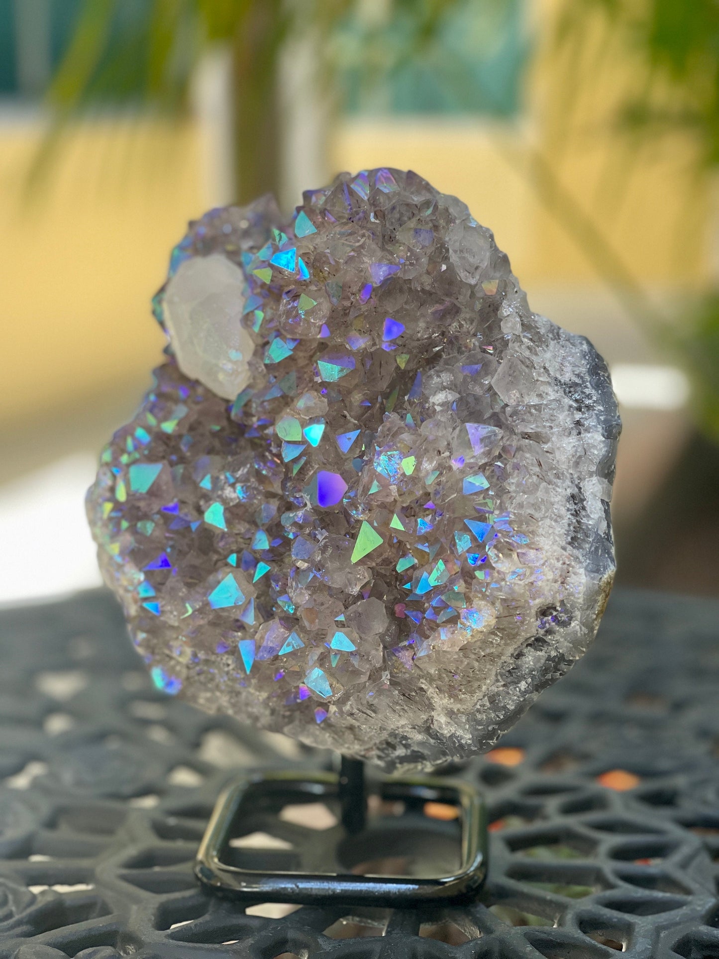 Angel Aura Amethyst w/Calcite Cluster on Stand, Amethyst, Calcite, Home Accessories, Home Decor, Aura Crystals