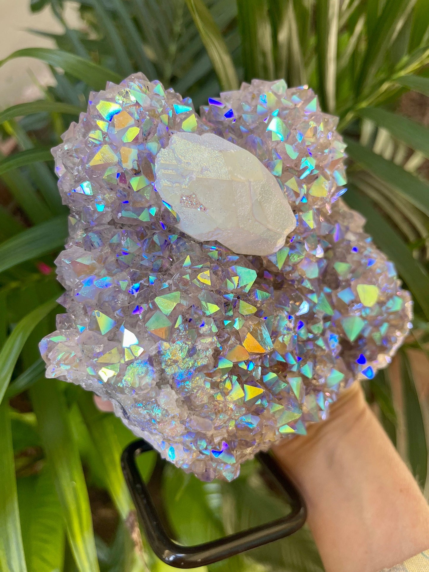 Angel Aura Amethyst w/Calcite Cluster on Stand, Amethyst, Calcite, Home Accessories, Home Decor, Aura Crystals