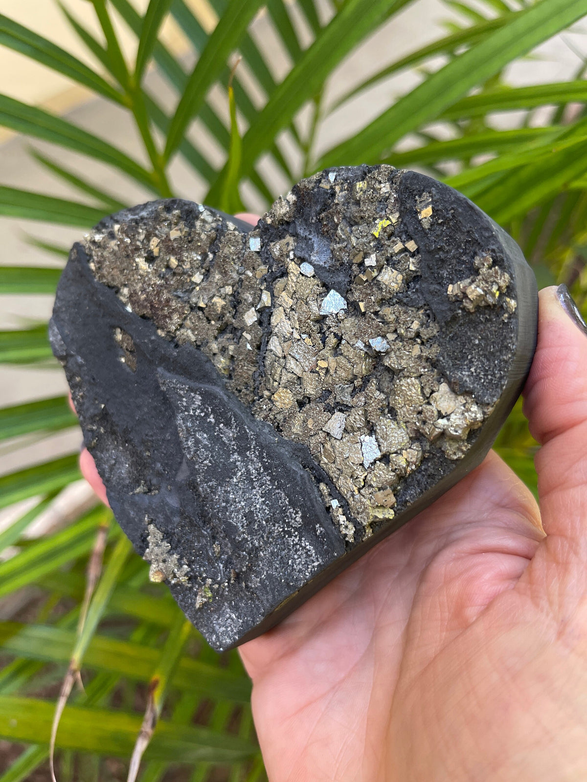 Shungite Pyrite Heart: EMF Protection Stone, Home Decor (4.5" x 4")
