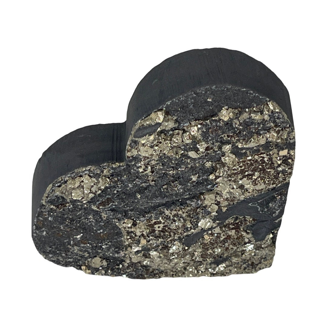 Natural Shungite with Pyrite Heart, Self Standing Pyrite heart, EMF Protection, Shungite Heart, Abundance Stone, Home Decor