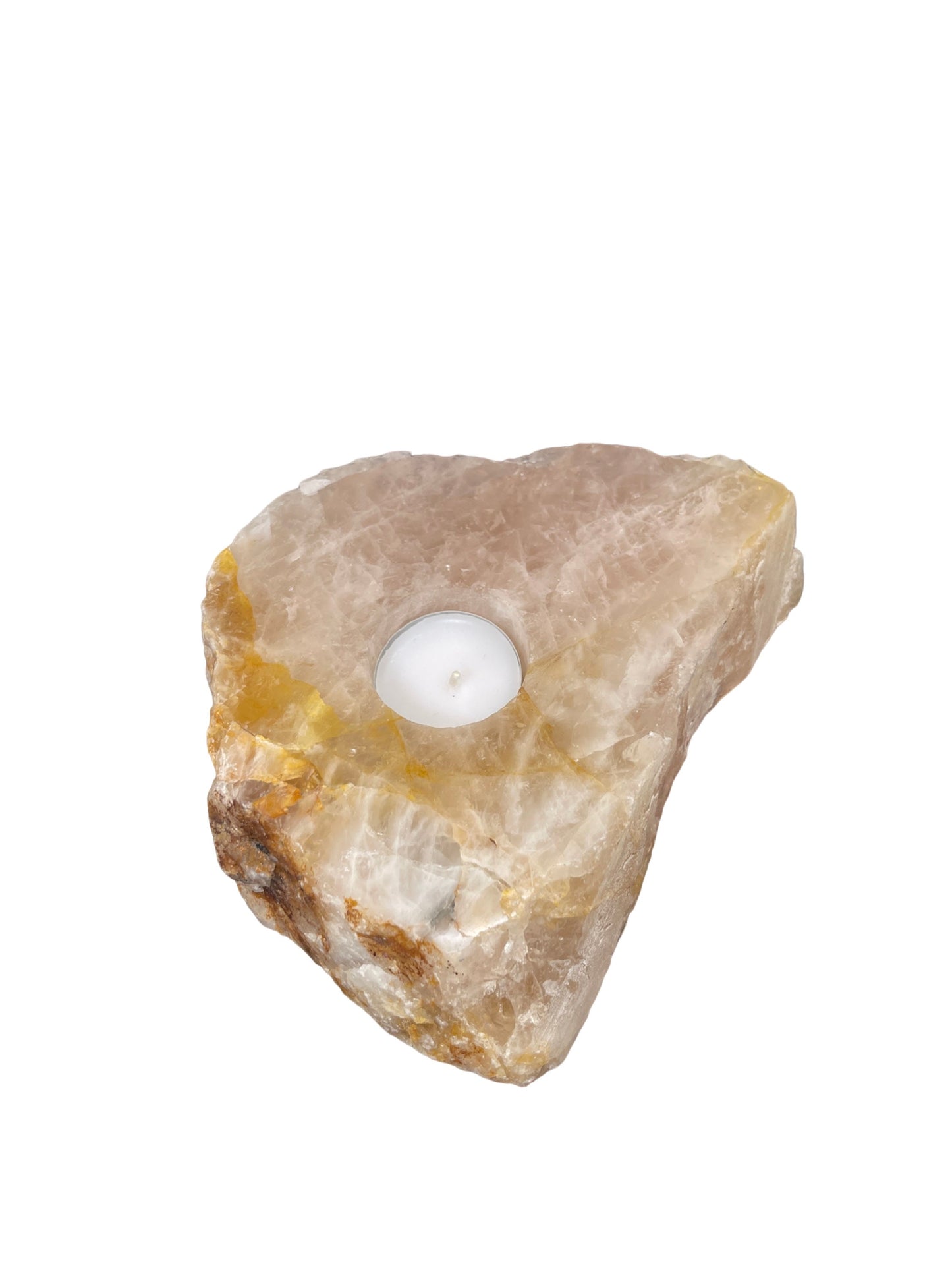 Large Golden Healer Candle Holder, Raw Rose Quartz Candle Holder, Home Accessories, Home Decor, Heart Chakra stones, Father's Day Gifts