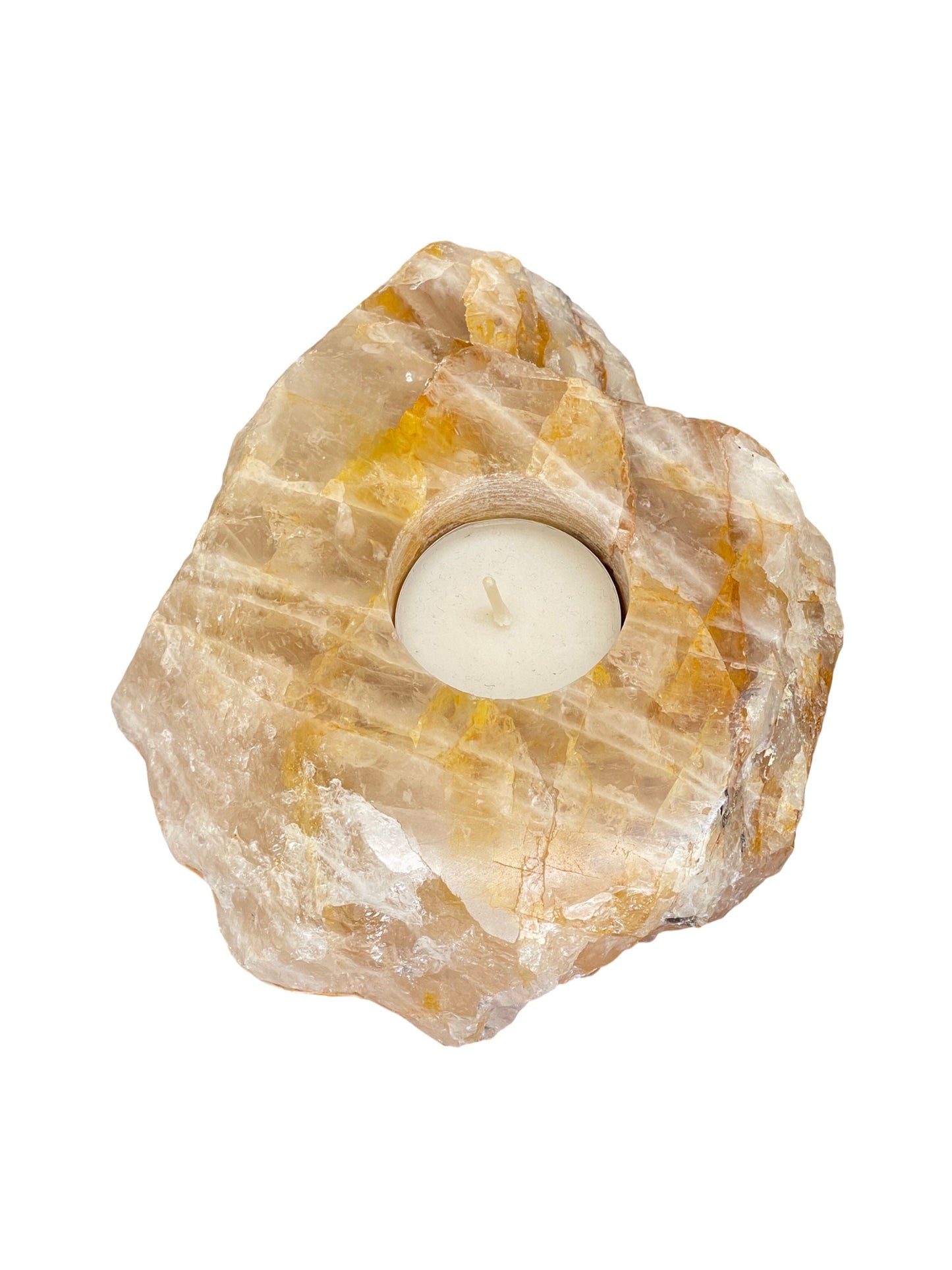 Golden Healer Quartz Candle Holder, Rose Quartz with Golden Healer Tea Light Holder, Golden Healer Crystals, Home Decor, Crystal Candles