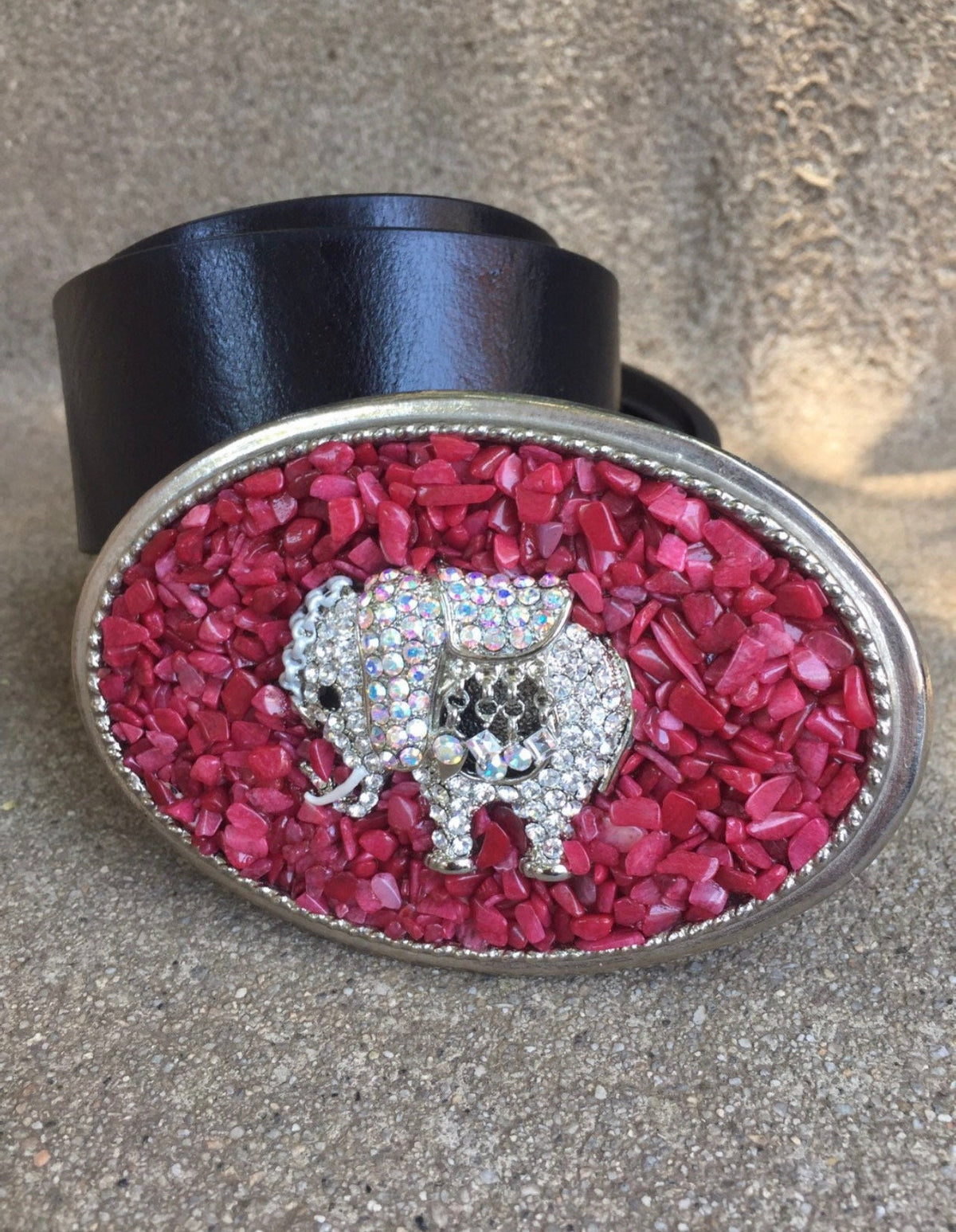 Cherry Quartz Elephant Belt Buckle: Crystal Gemstone Snap Belt