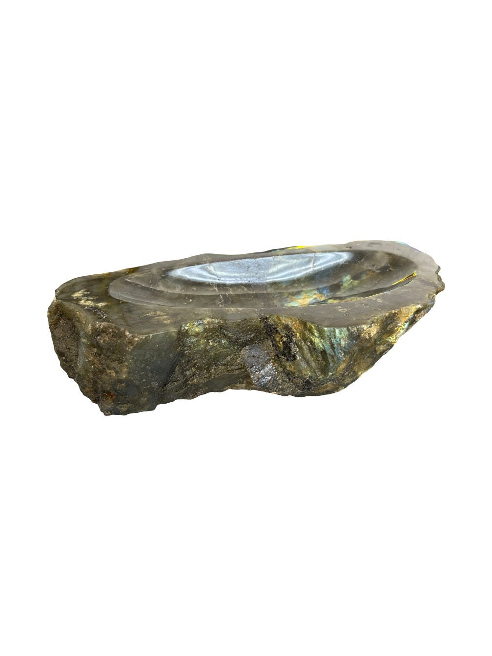 Large Flashy Labradorite Crystal Bowl: Luxury Gemstone Cigar Tray