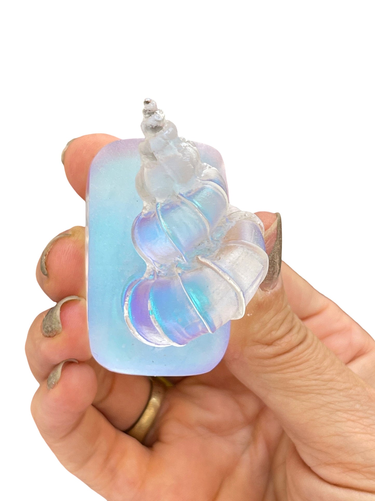 Custom Dichroic Glass Seashell, Aura Glass Seashell, Collectible Glass ,Glass Art, Iridescent Glass Figurines, Colorful Glass Shell