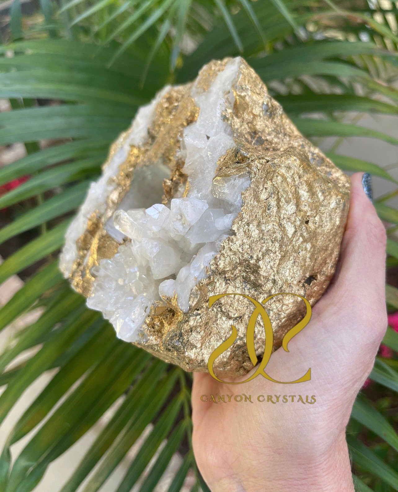Gold Leaf Quartz Candle Holder, Unique Gold Candle Holder, Candle Holder, Gemstone Candles, Quartz Cluster, One of a kind Home Decor