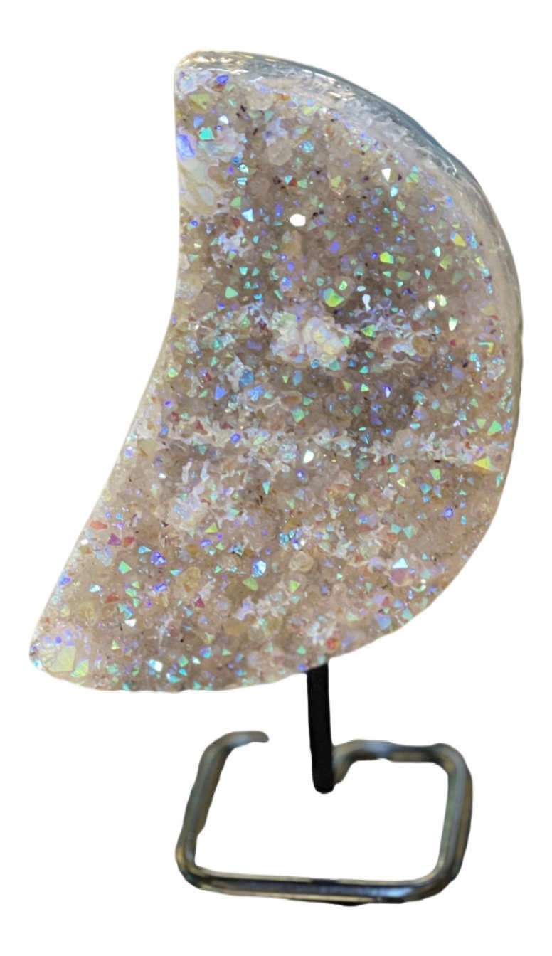 Angel Aura Amethyst Crescent Moon, Crystal Art, Aura Crystals, Aura Amethyst, Home Accessories, Home Decor, Amethyst, Aura Moon on stand